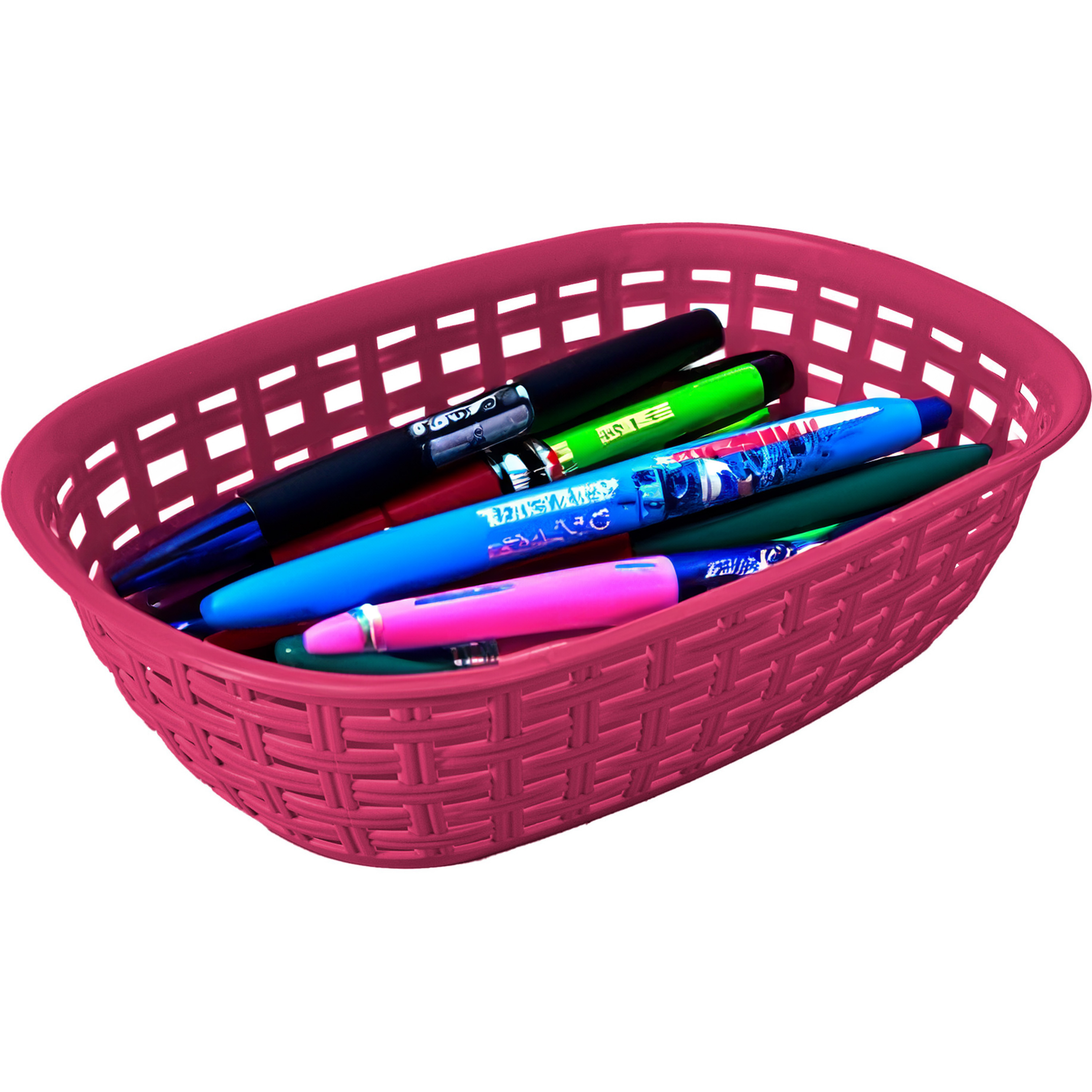Opbergmandje/kastmandje - fuchsia roze - 3 liter - kunststof - 21 x 30 x 7 cm - kleine bakjes -