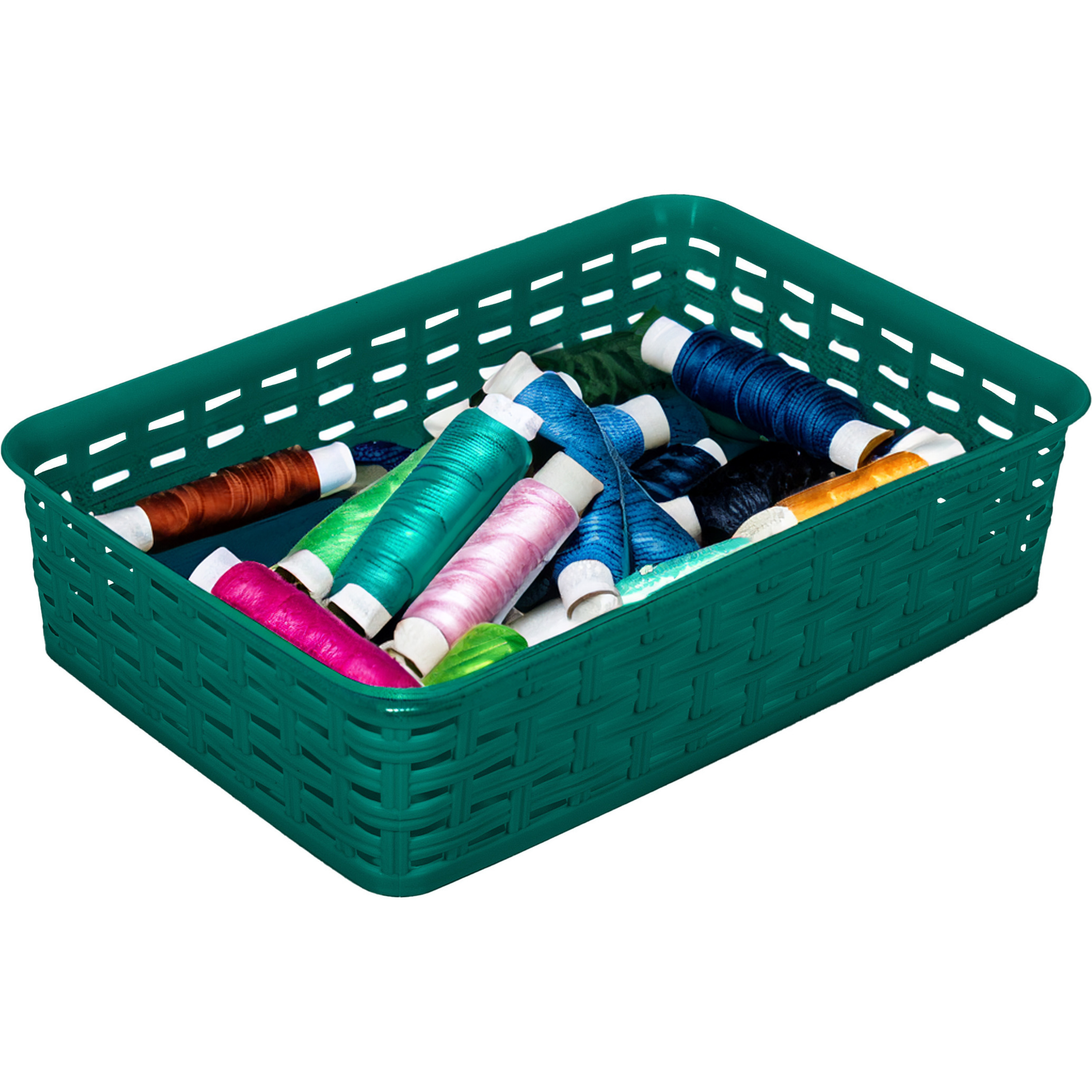 Opbergmandje/ladeverdeler - donkergroen - 2 liter - kunststof - 17 x 25 x 6 cm - kleine bakjes -
