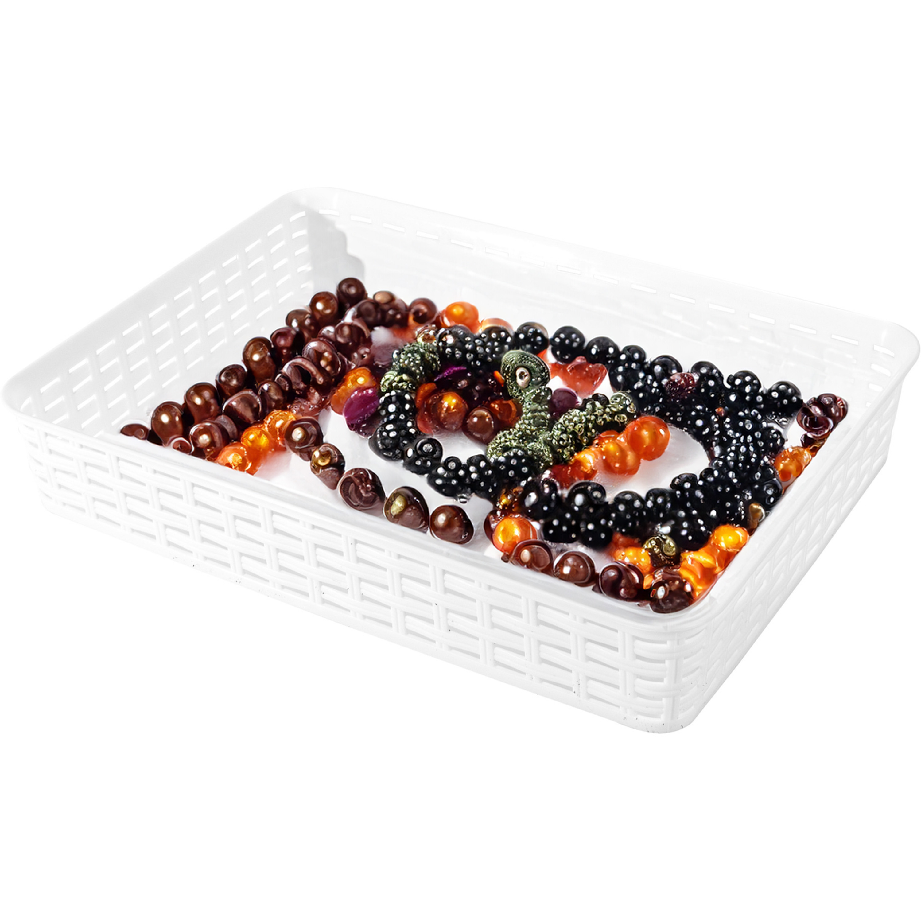 Opbergmandje/kastmandje - wit - 4.5 liter - kunststof - 26 x 35 x 6 cm - ladeverdelers -