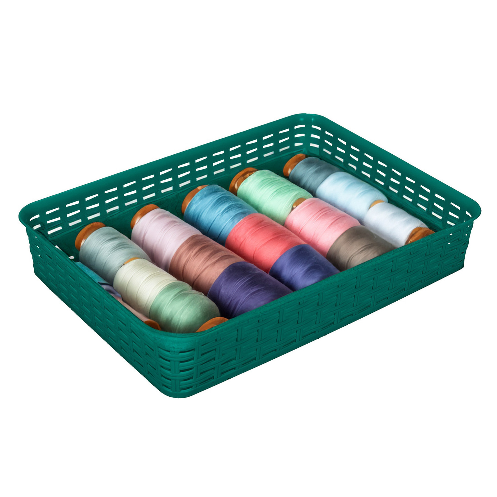 Opbergmandje/kastmandje - donkergroen - 4.5 liter - kunststof - 26 x 35 x 6 cm - ladeverdelers -