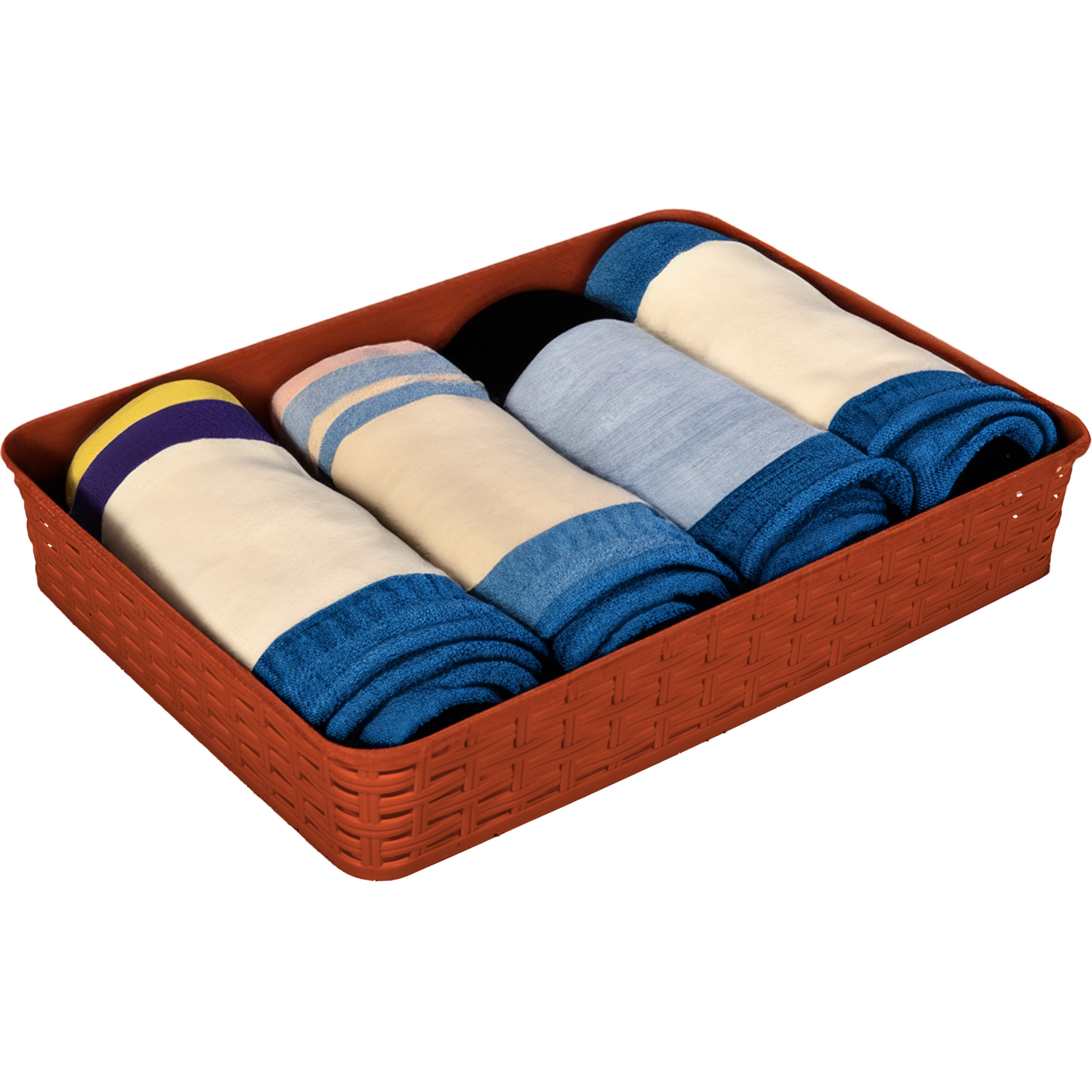 Opbergmandje/kastmandje - terra bruin - 4.5 liter - kunststof - 26 x 35 x 6 cm - ladeverdelers -