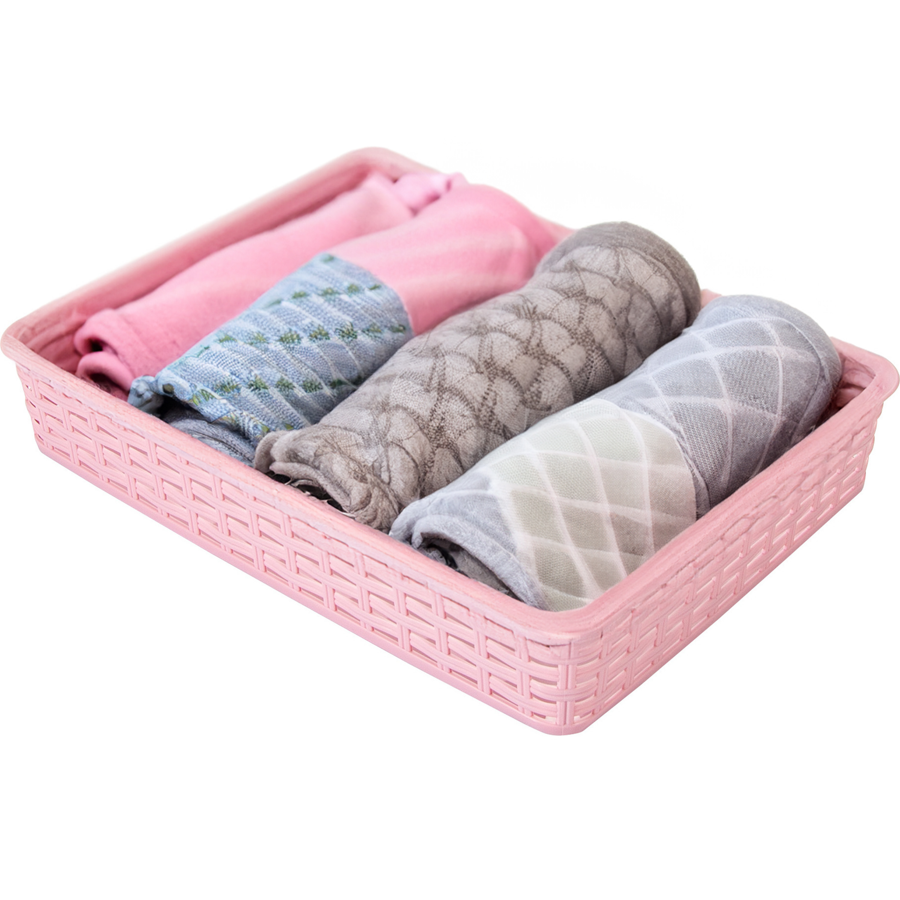 Opbergmandje/kastmandje - roze - 4.5 liter - kunststof - 26 x 35 x 6 cm - ladeverdelers -