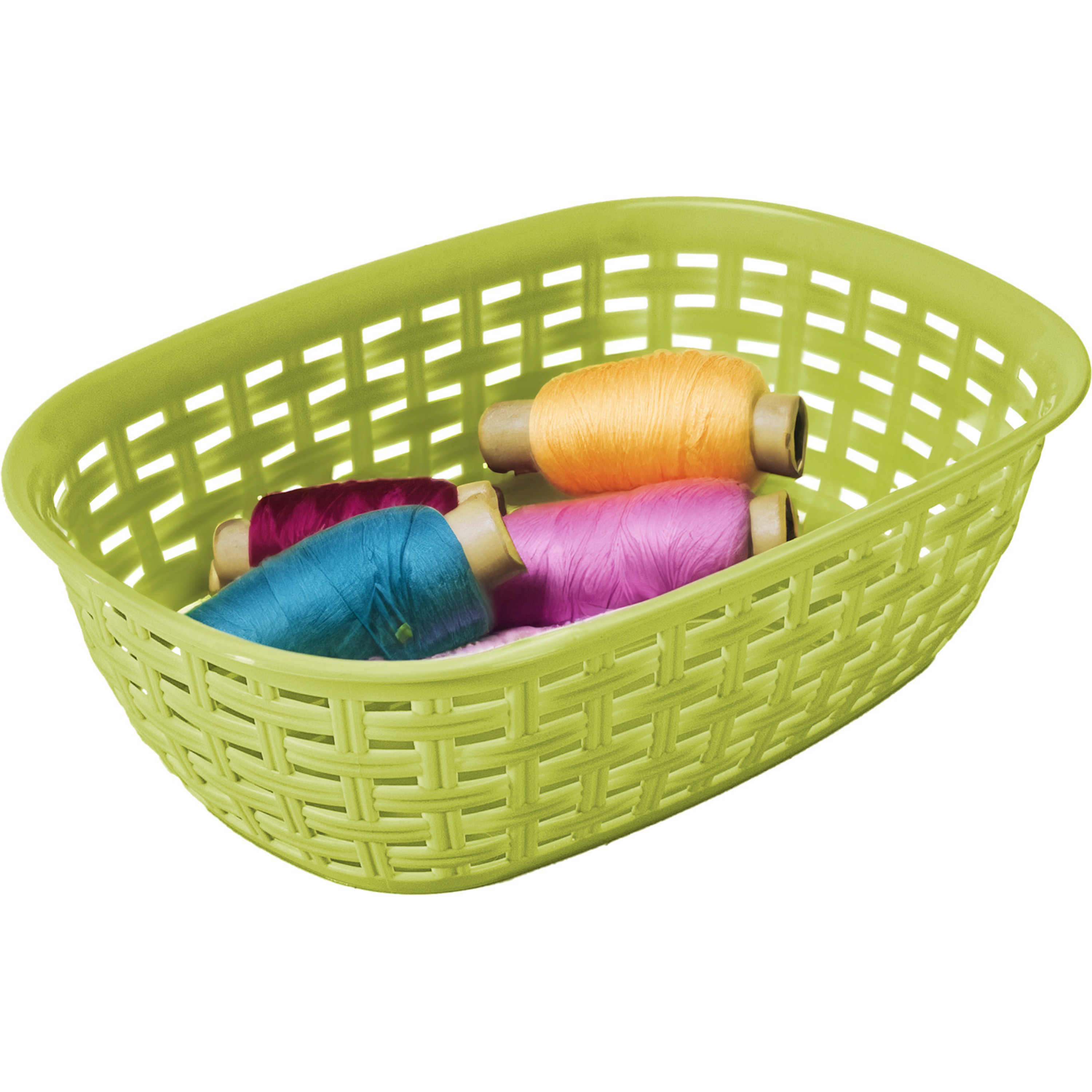Opbergmandje/kastmandje - limegroen - 3 liter - kunststof - 21 x 30 x 7 cm - kleine bakjes -