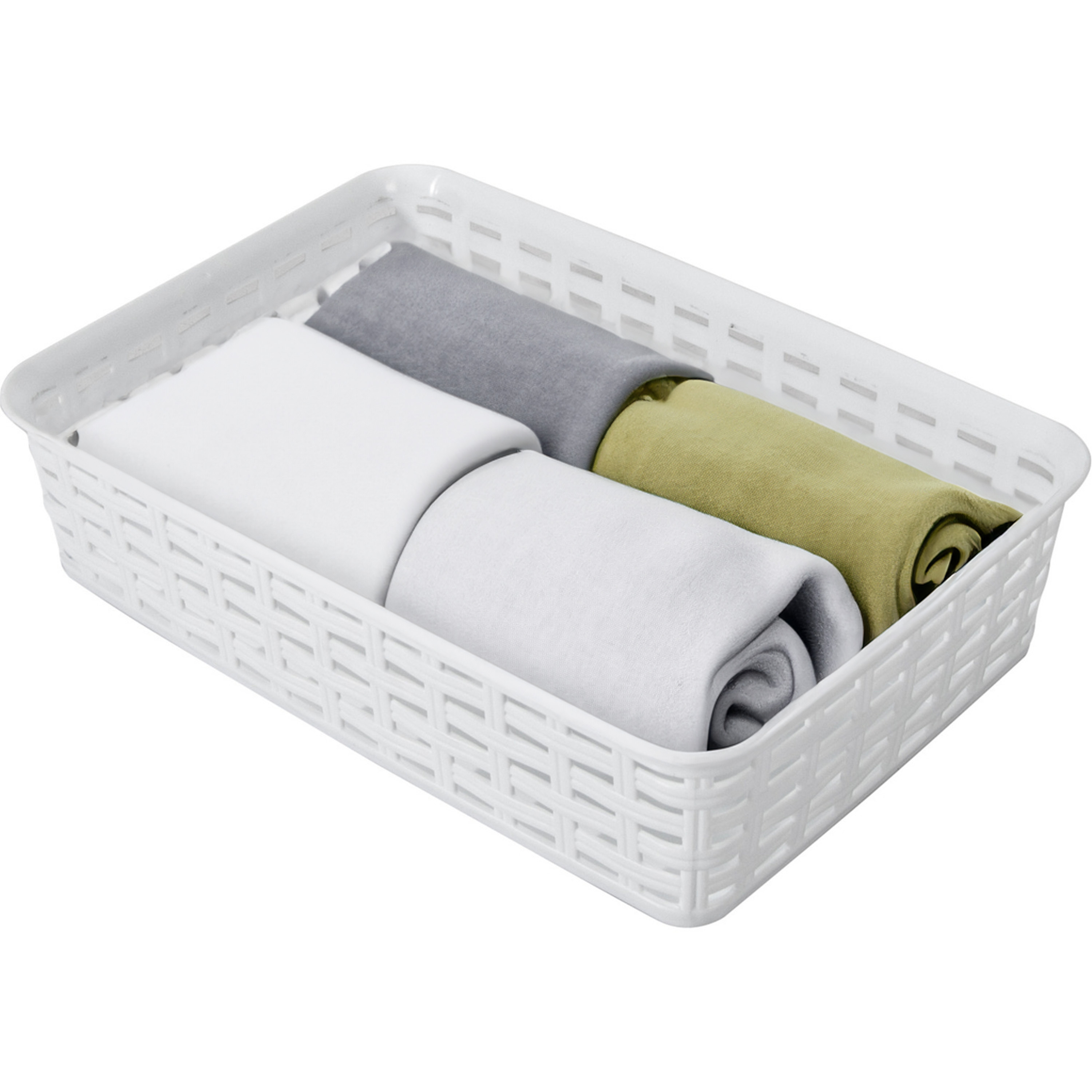 Opbergmandje/ladeverdeler - wit - 2 liter - kunststof - 17 x 25 x 6 cm - kleine bakjes -