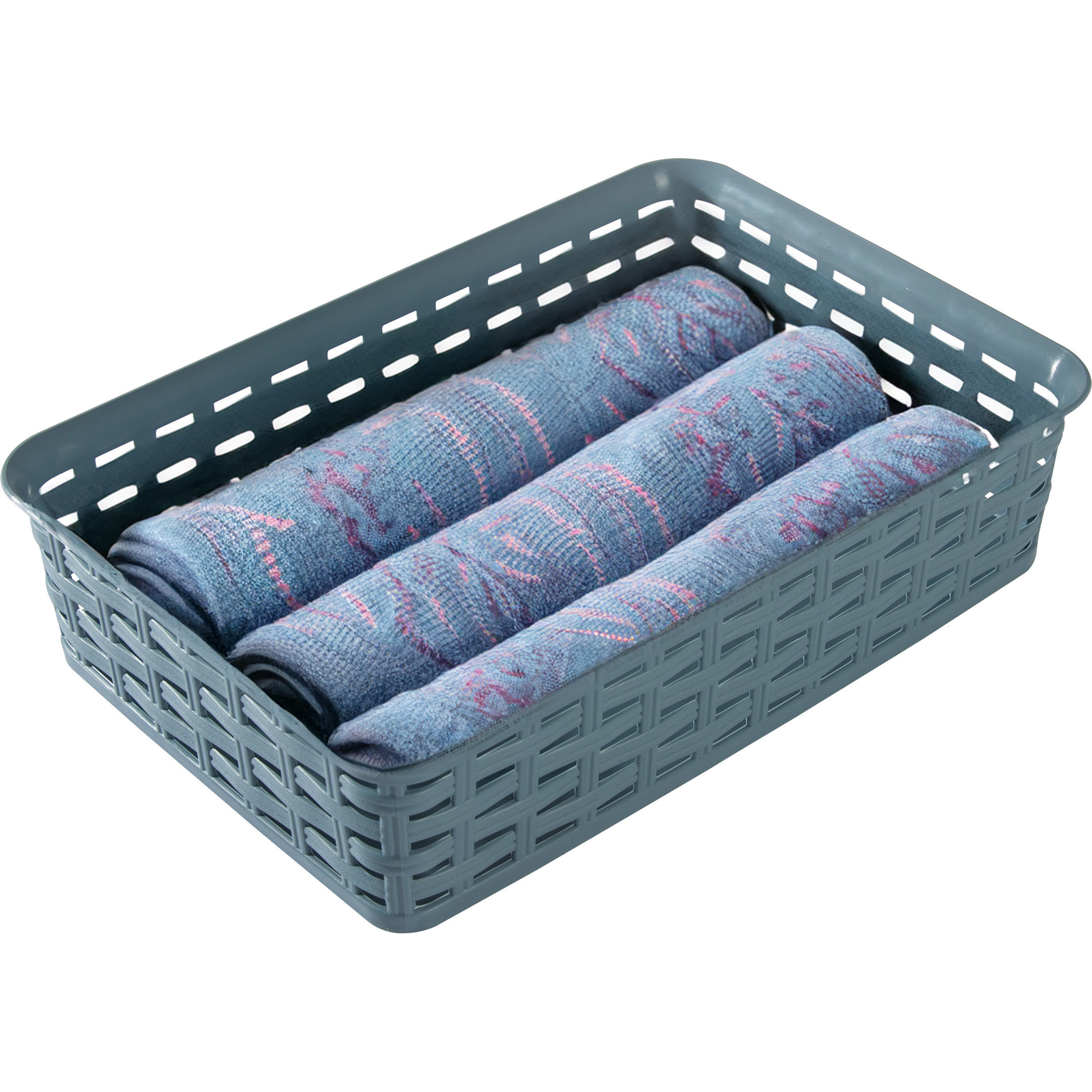 Opbergmandje/ladeverdeler - denin blauw - 2 liter - kunststof - 17 x 25 x 6 cm - kleine bakjes -