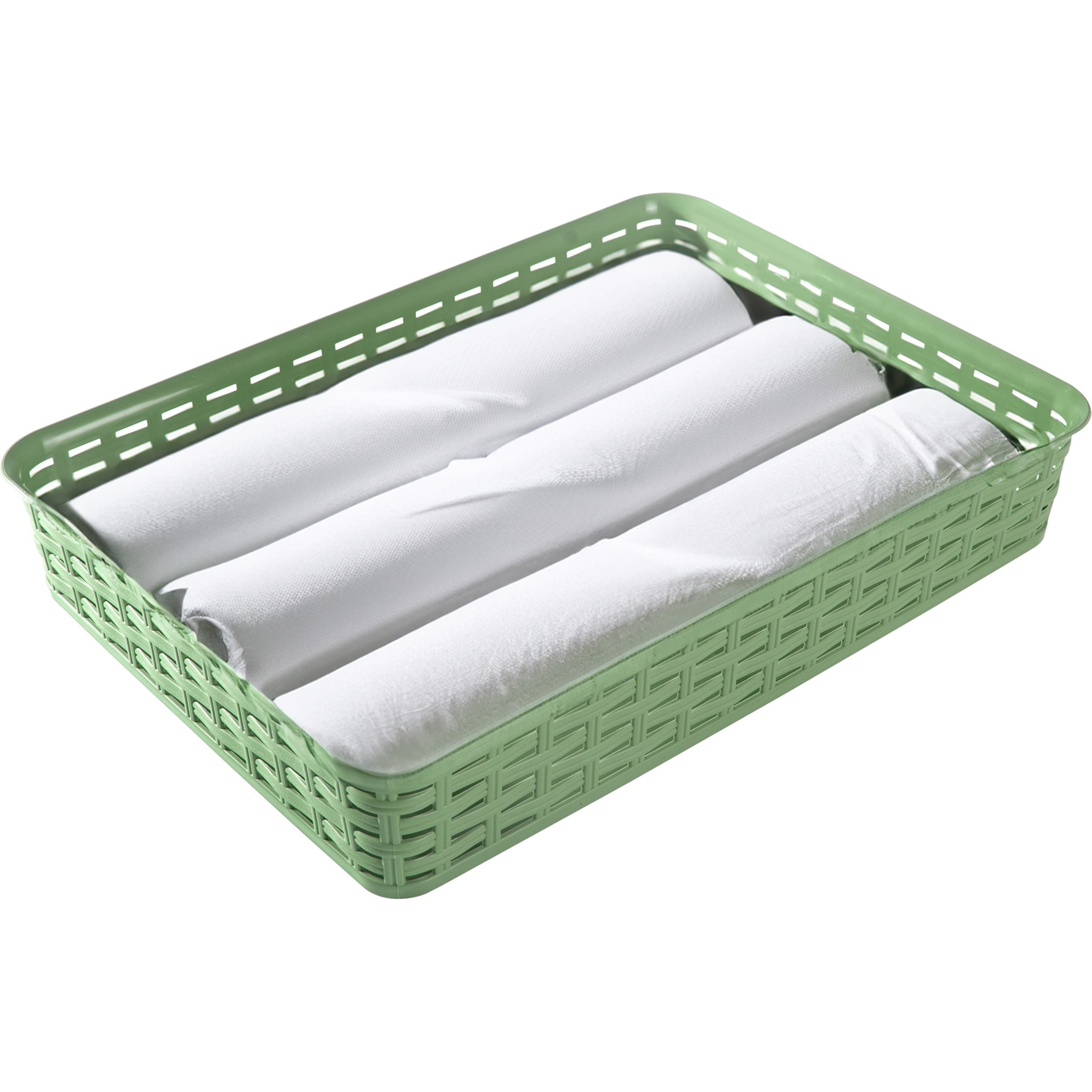 Opbergmandje/kastmandje - groen - 4.5 liter - kunststof - 26 x 35 x 6 cm - ladeverdelers -