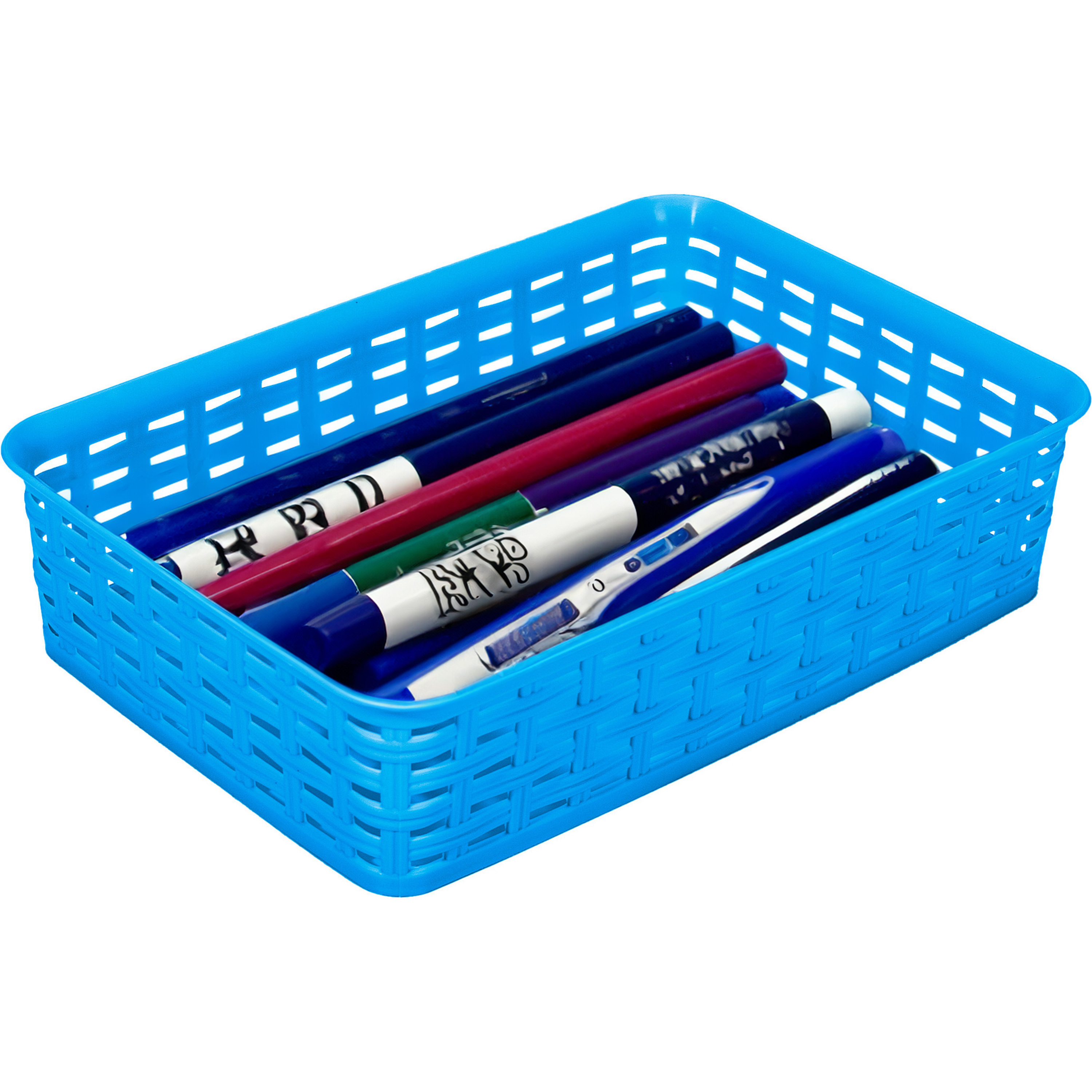 Opbergmandje/ladeverdeler - blauw - 2 liter - kunststof - 17 x 25 x 6 cm - kleine bakjes -