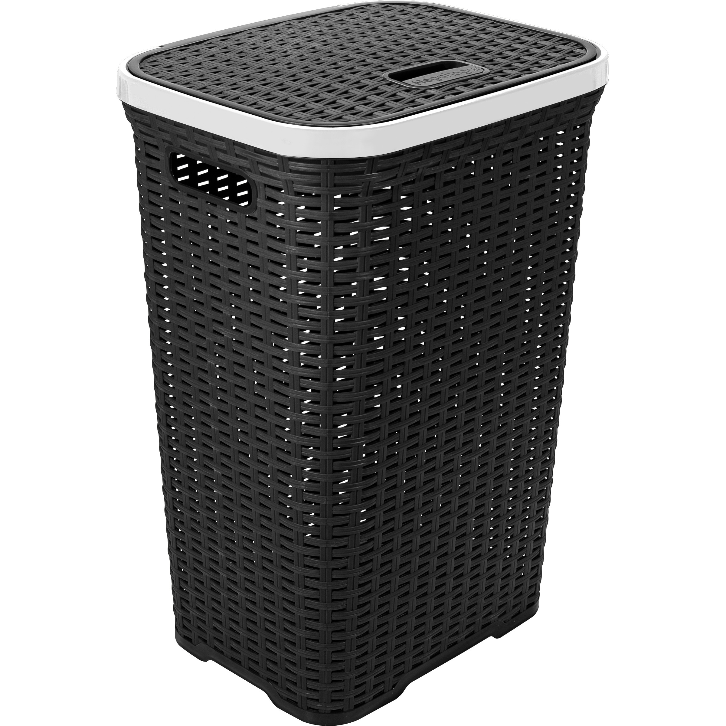 Wasmand met deksel Rotan - antraciet - gevlochten kunststof - 60 liter - 34 x 43 x 62 cm -