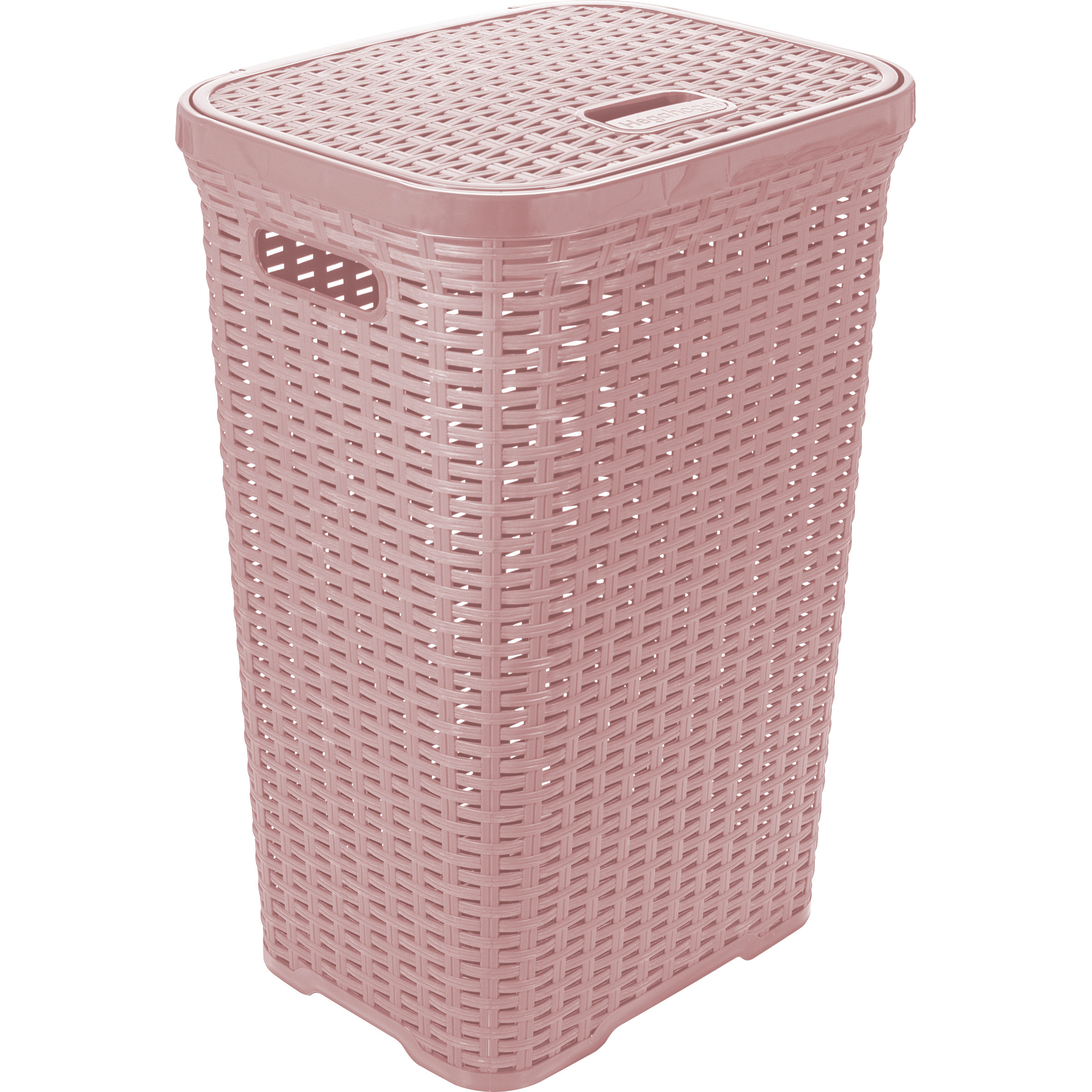Wasmand met deksel Rotan - roze - gevlochten kunststof - 60 liter - 34 x 43 x 62 cm -