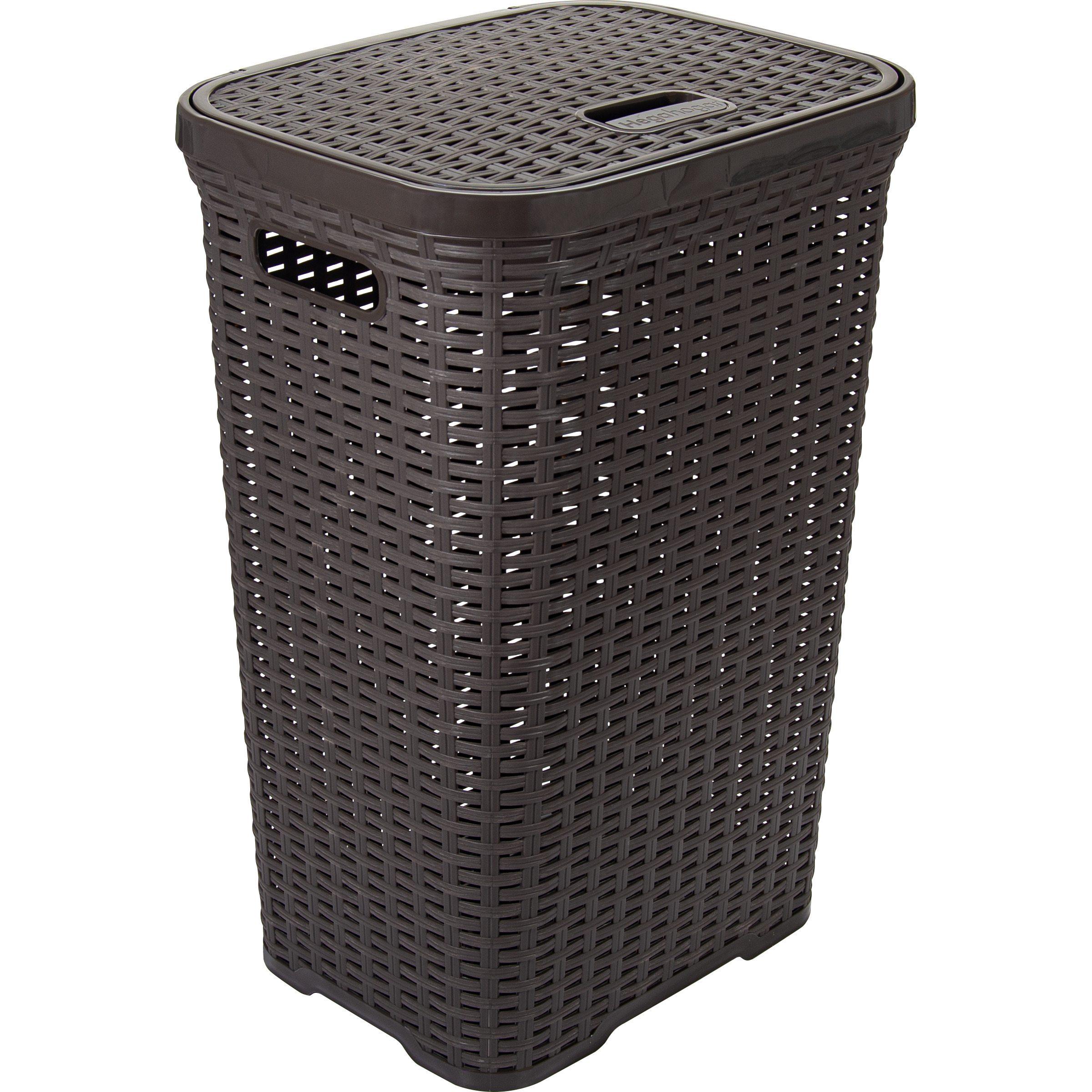 Wasmand met deksel Rotan - donkerbruin - gevlochten kunststof - 60 liter - 34 x 43 x 62 cm -