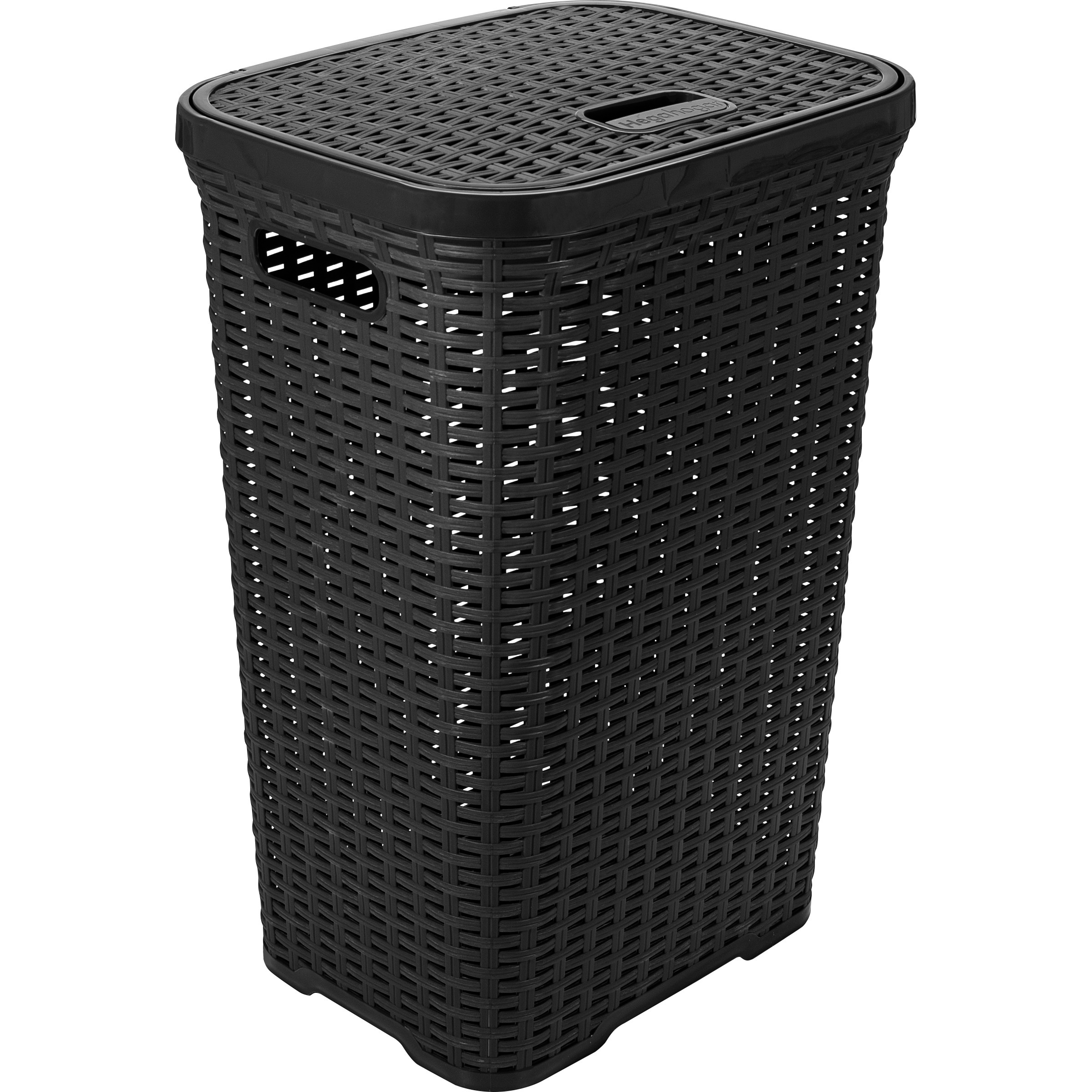Wasmand met deksel Rotan - antraciet - gevlochten kunststof - 60 liter - 34 x 43 x 62 cm -