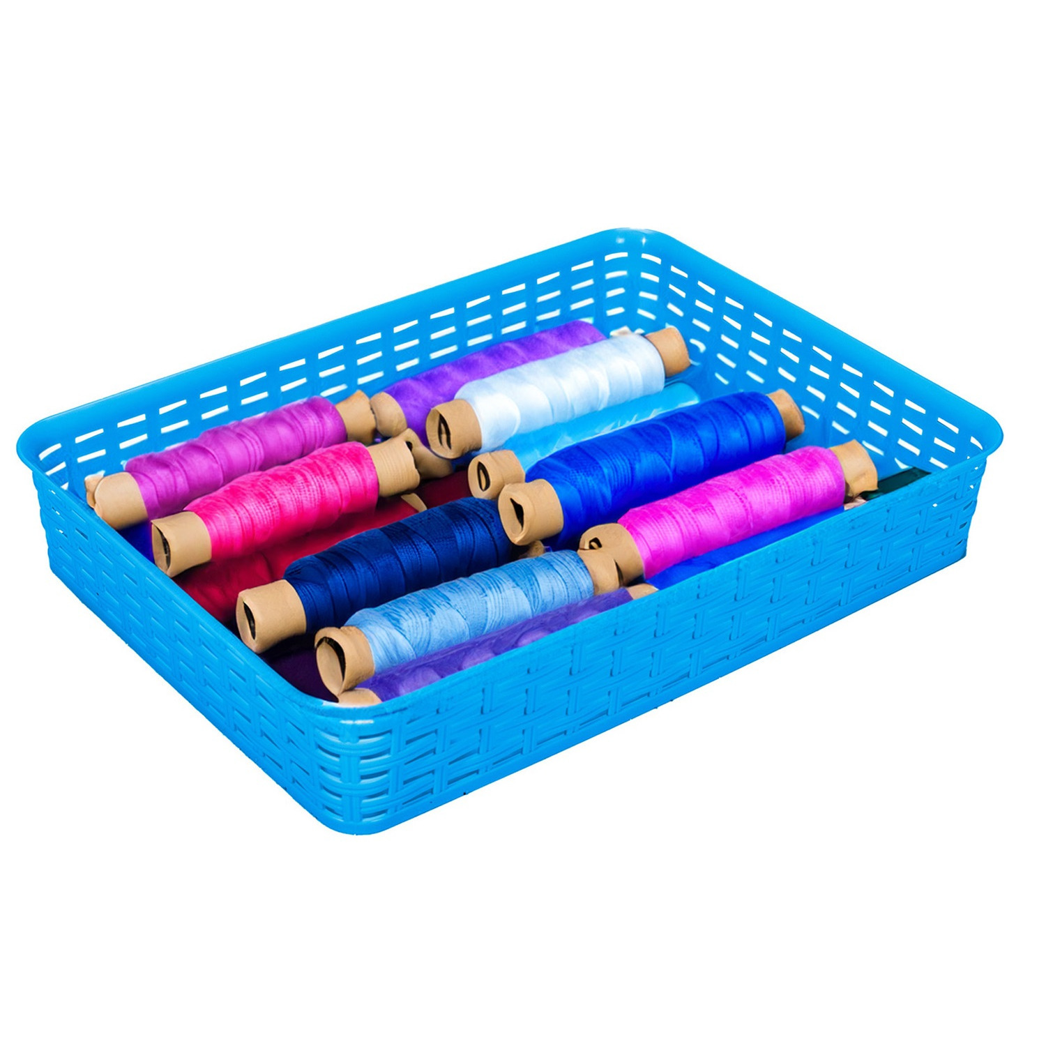 Opbergmandje/kastmandje - blauw - 4.5 liter - kunststof - 26 x 35 x 6 cm - ladeverdelers -
