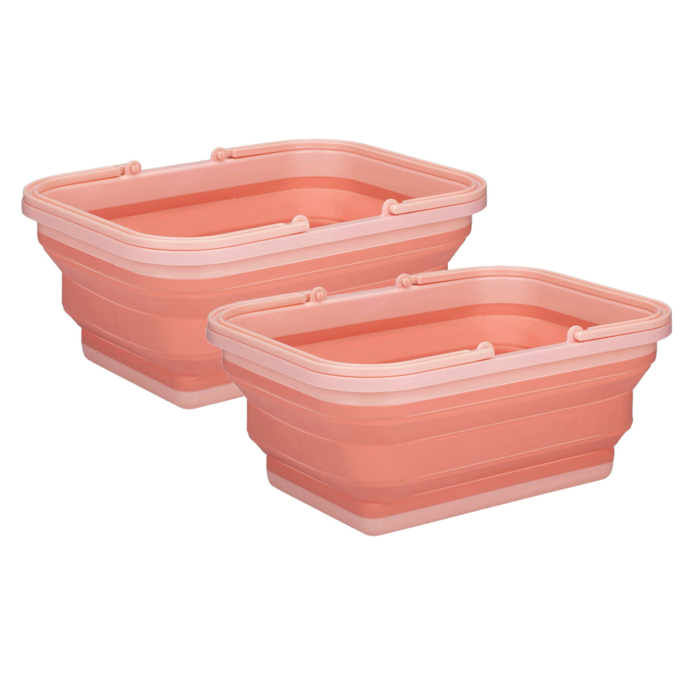Wasmand/draagmand opvouwbaar - 2x - kunststof - 19 Liter - zalmroze - 38 x 28 x 18 cm -