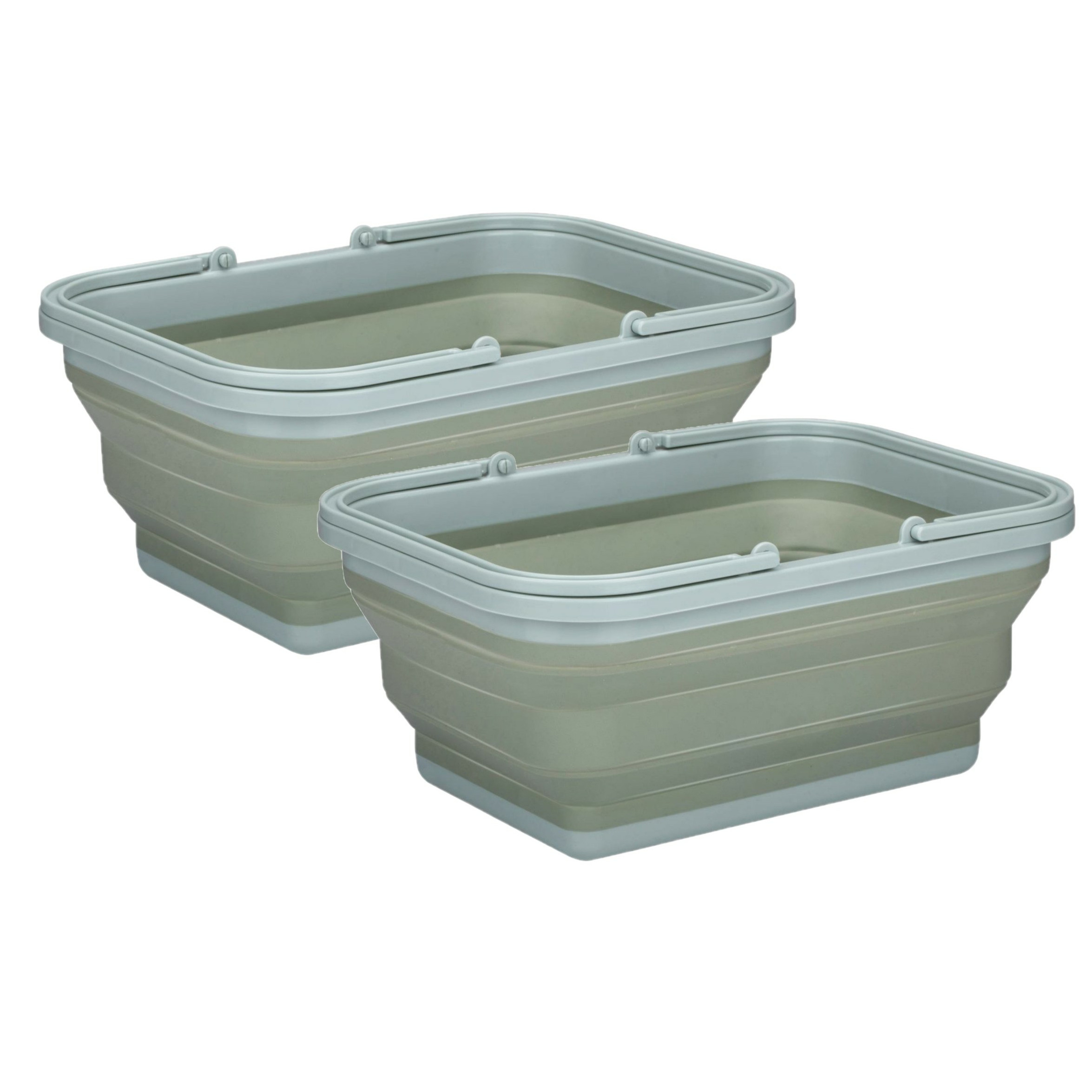 Wasmand/draagmand opvouwbaar - 2x - kunststof - 19 Liter - groen - 38 x 28 x 18 cm -