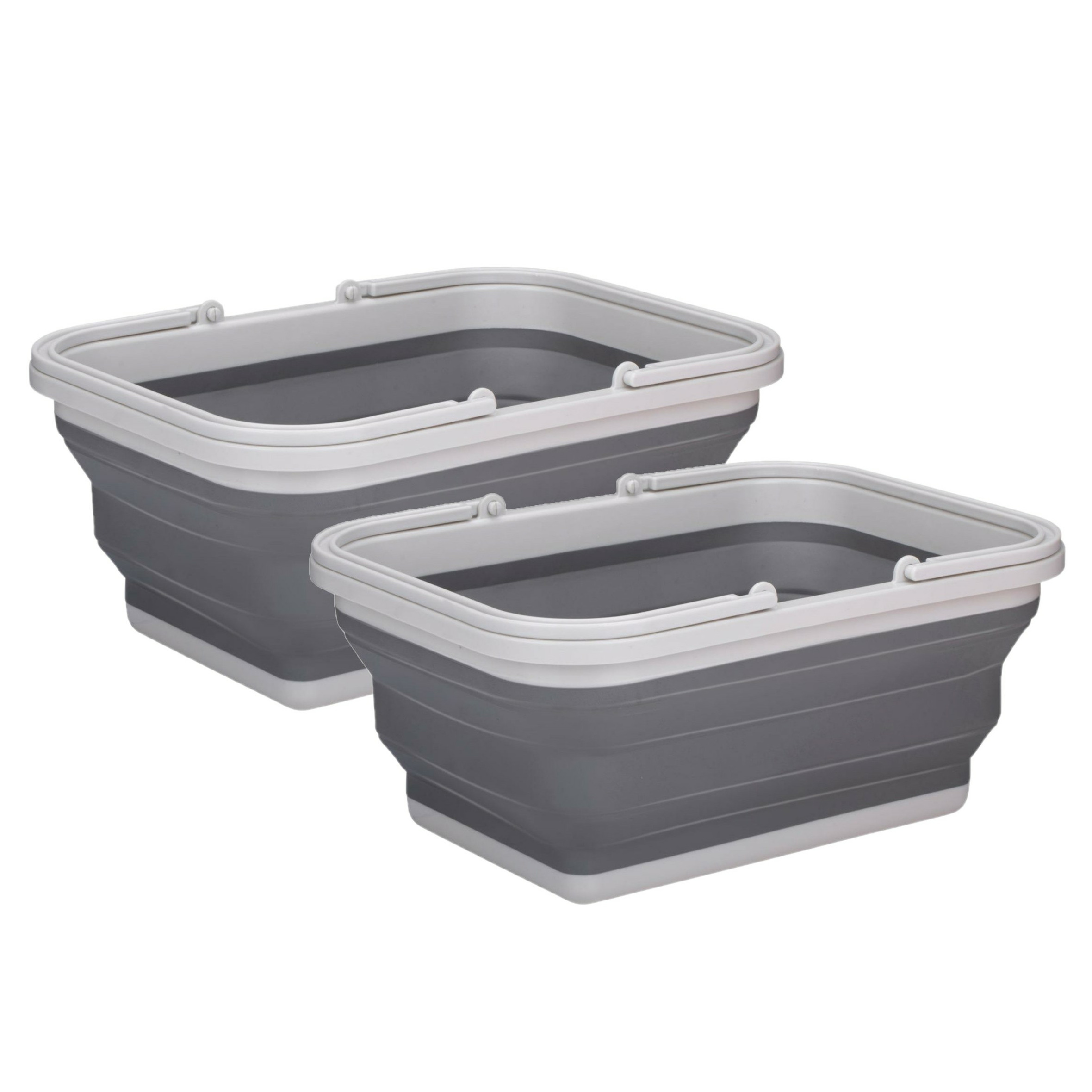 Wasmand/draagmand opvouwbaar - 2x - kunststof - 19 Liter - grijs - 38 x 28 x 18 cm -