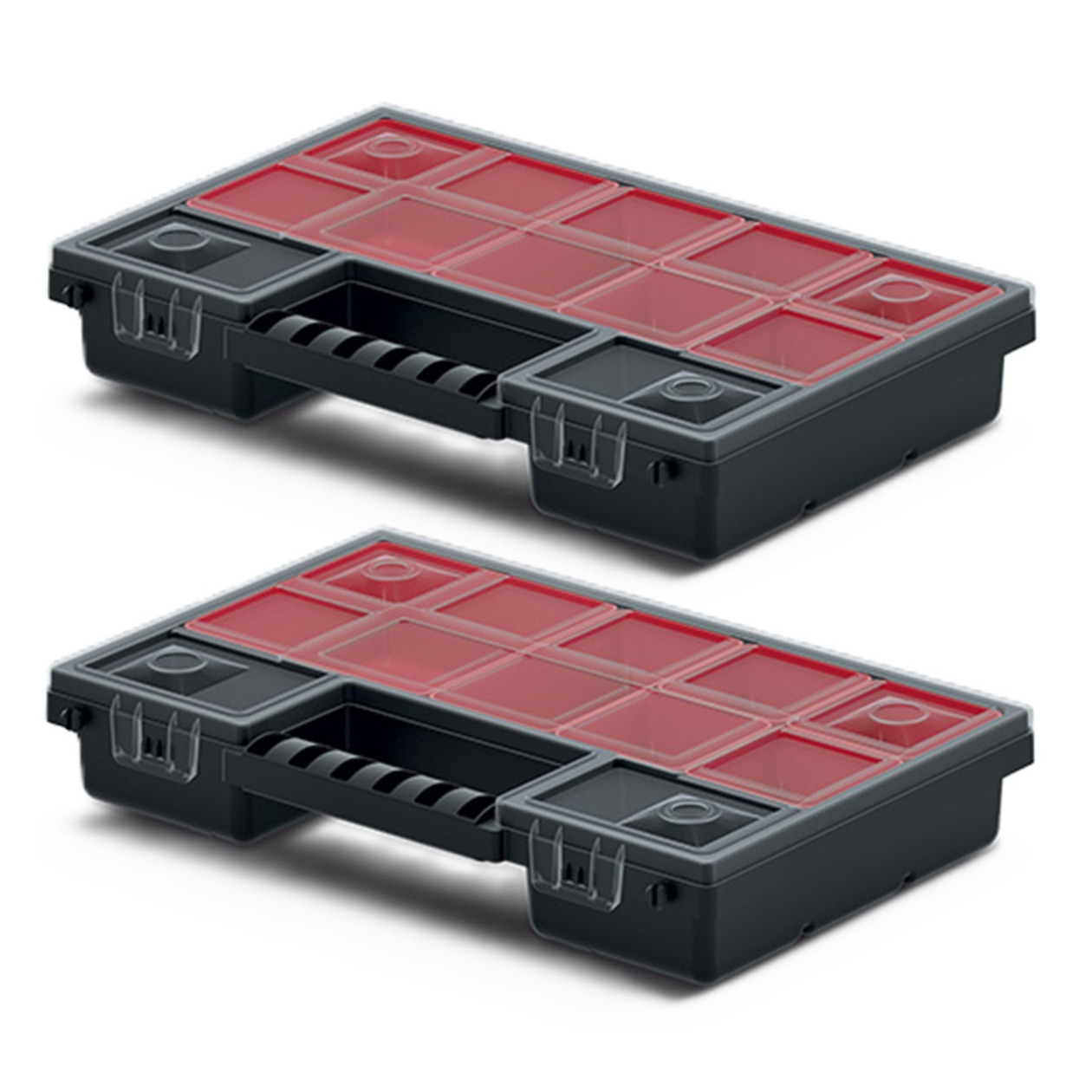 Sorteerbox/vakjes koffer - 2x - spijkers/schroeven/kleine spullen - 12-vaks - 29 x 19 x 5 cm -