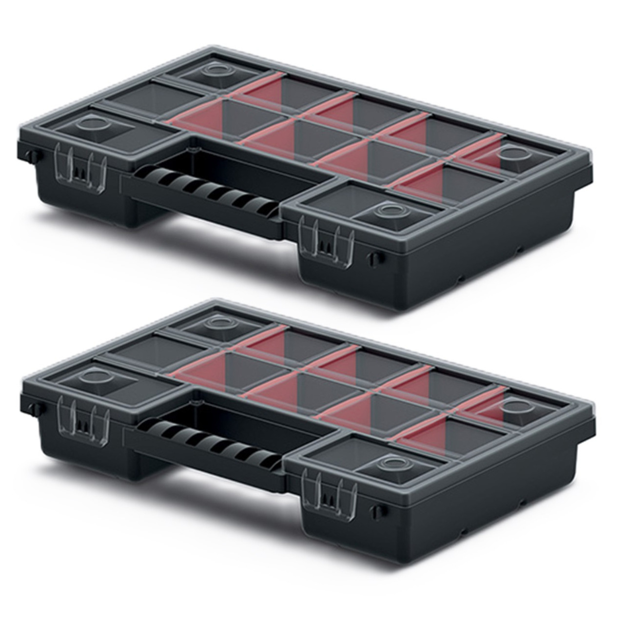 Sorteerbox/vakjes koffer - 2x - spijkers/schroeven/kleine spullen - 12-vaks - 29 x 19 x 5 cm -