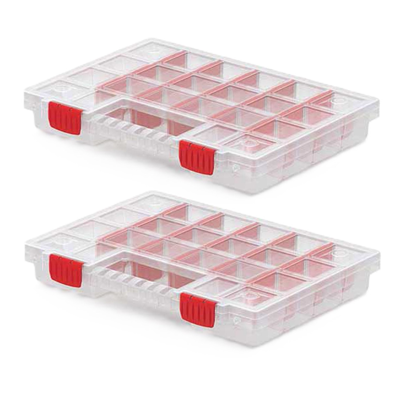 Sorteerbox/vakjes koffer - 2x - spijkers/schroeven/kleine spullen - 20-vaks - 34 x 25 x 5 cm -