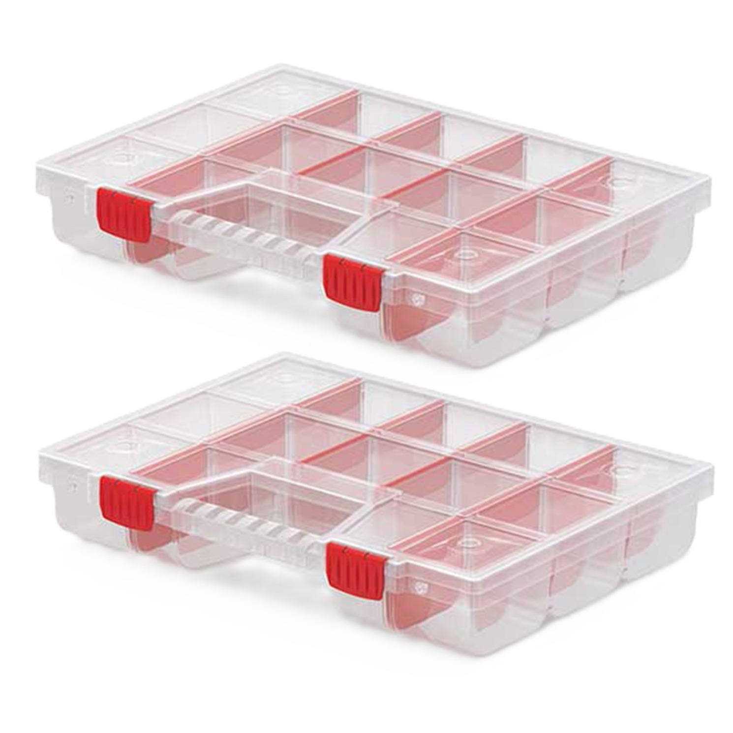 Sorteerbox/vakjes koffer - 2x - spijkers/schroeven/kleine spullen - 12-vaks - 39 x 29 x 6.5 cm -