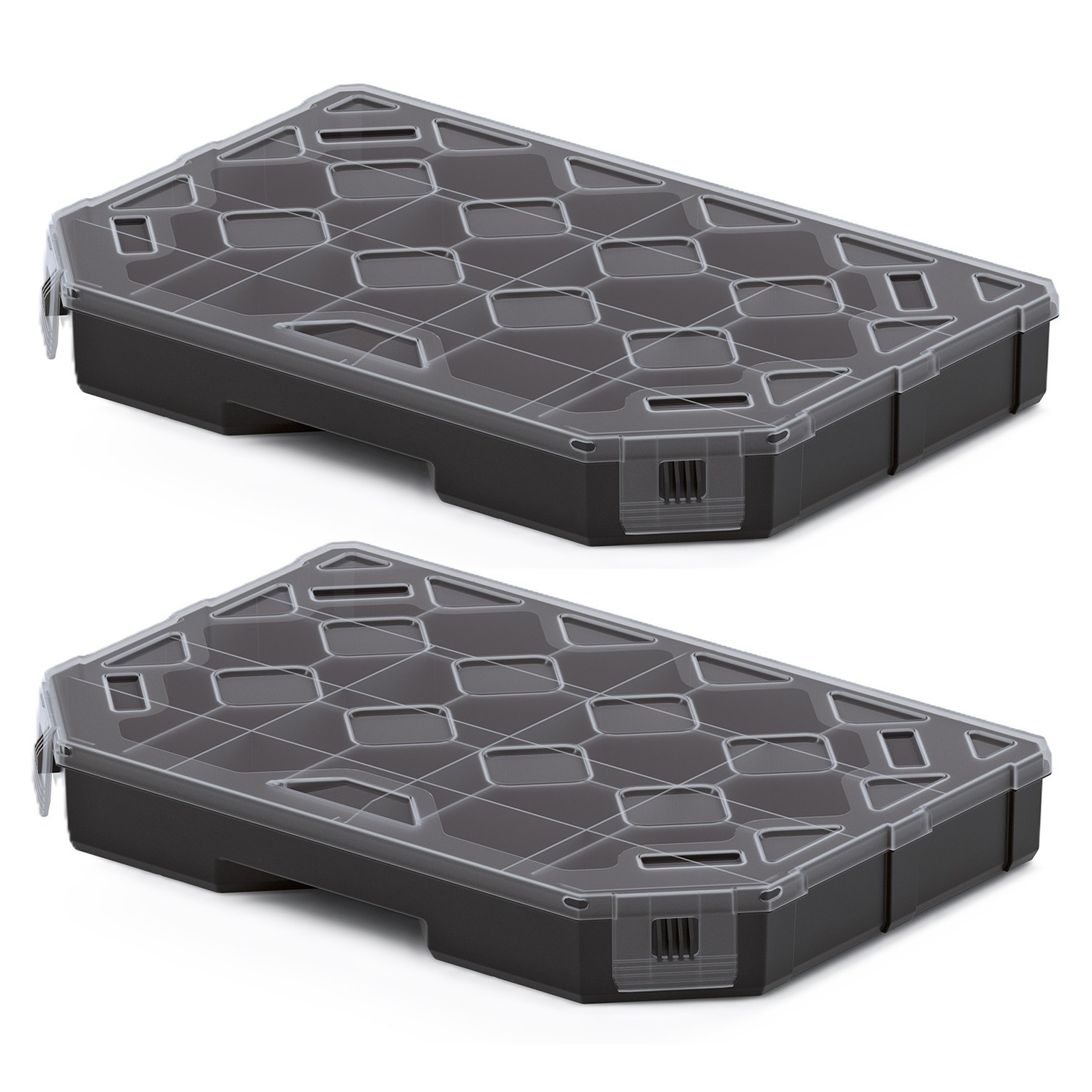 Sorteerbox/vakjes koffer - 2x - spijkers/schroeven/kleine spullen - 14 vaks - 28 x 20 x 4 cm -