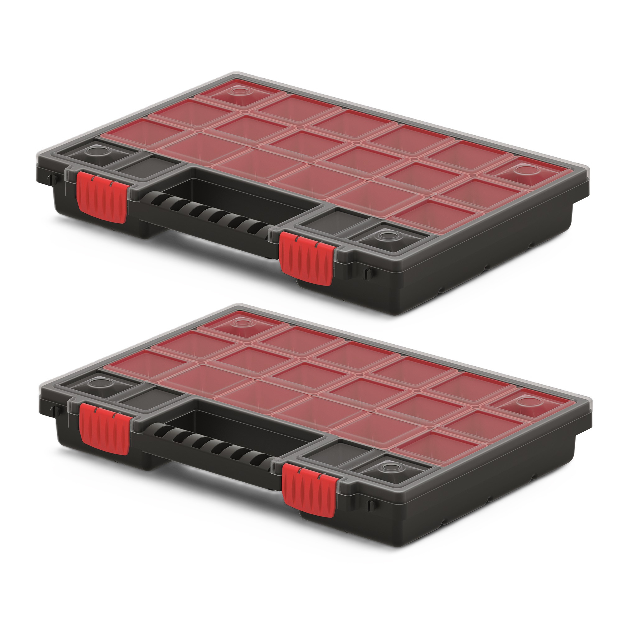 Sorteerbox/vakjes koffer - 2x - spijkers/schroeven/kleine spullen - 20-vaks - 34 x 25 x 5 cm -