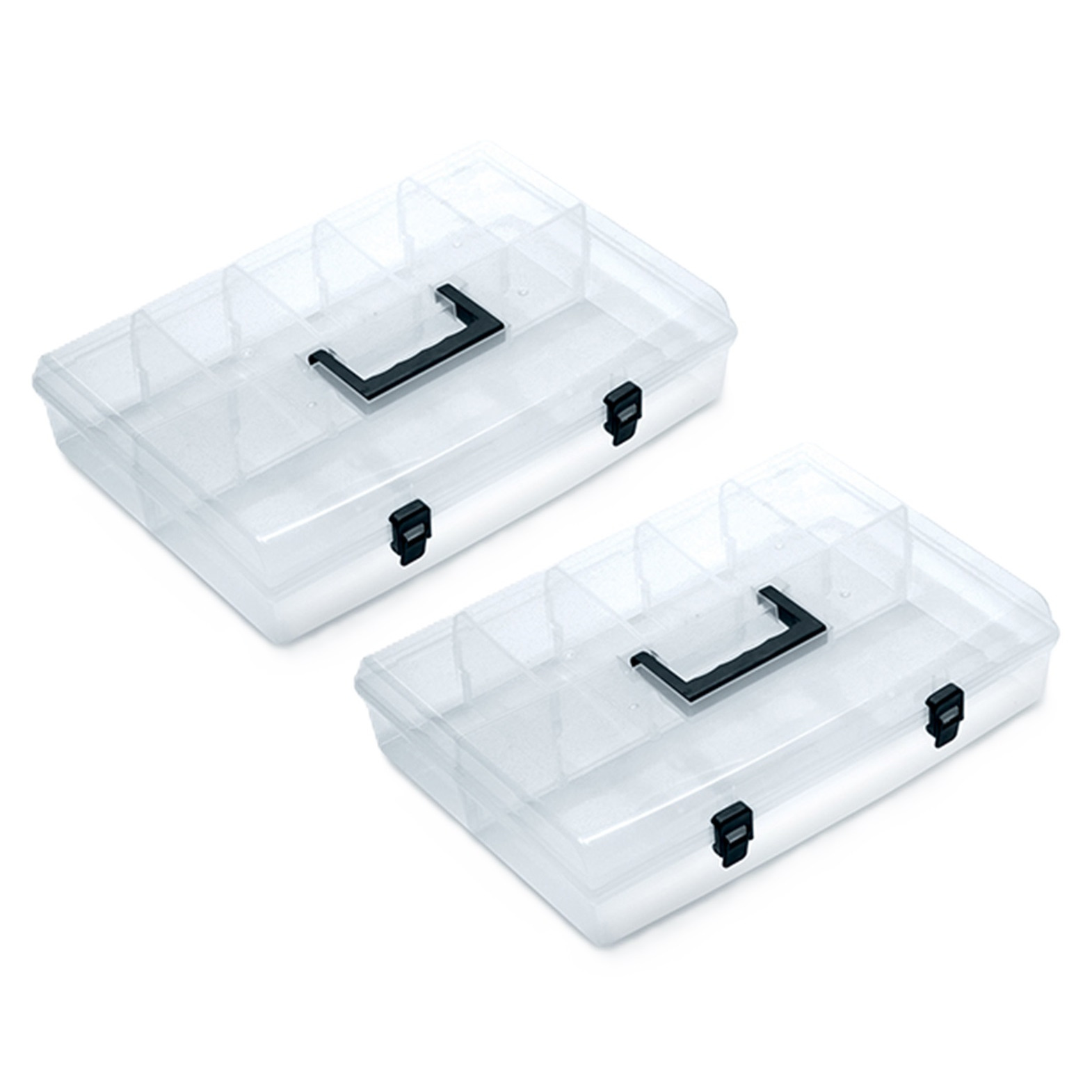 Sorteerbox/vakjes koffer - 2x - spijkers/schroeven/kleine spullen - 6 vaks - 40 x 30 x 8.5 cm -