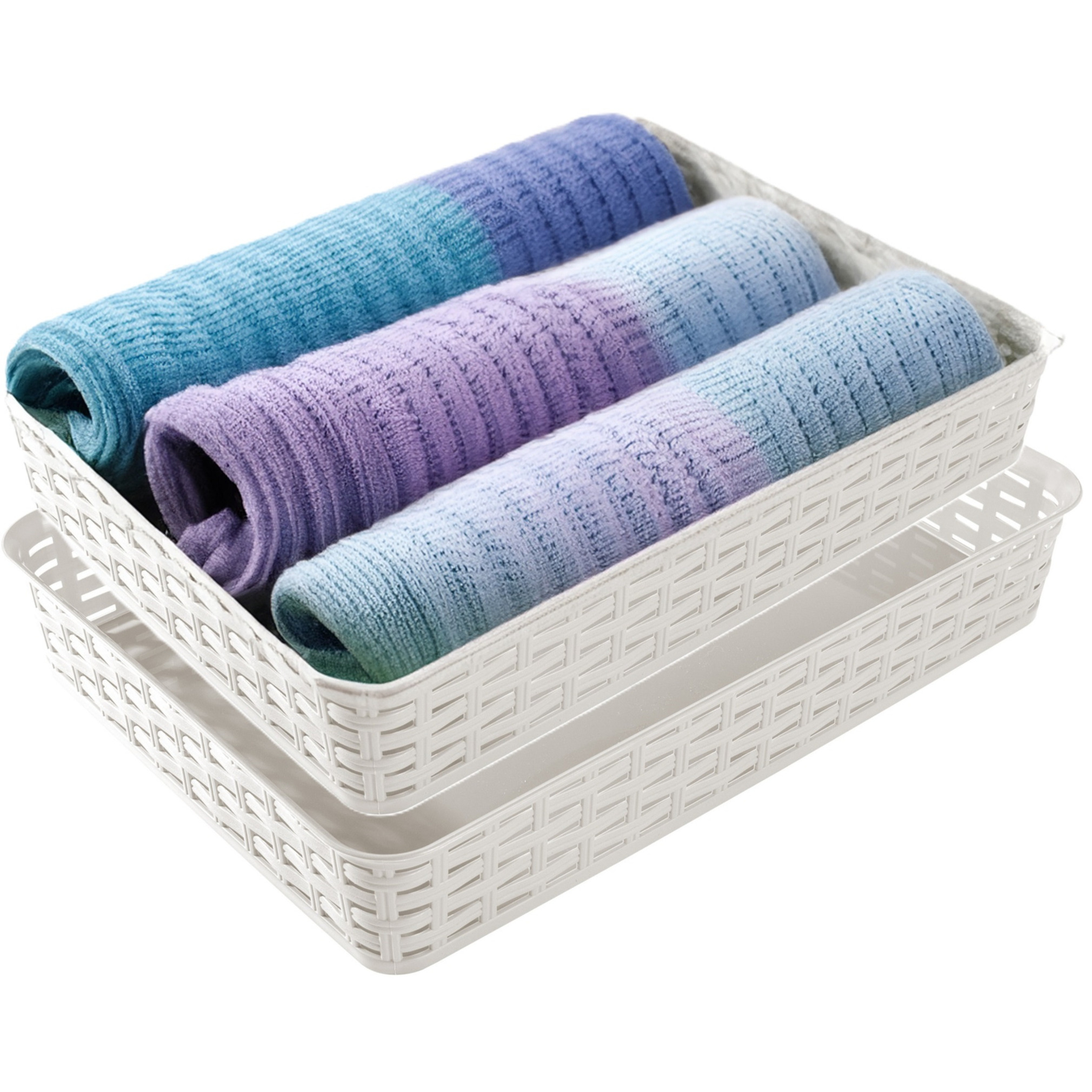 Opbergmandje/kastmandje - 2x - ivoor wit - 4.5 liter - kunststof - 26 x 35 x 6 cm - ladeverdelers -