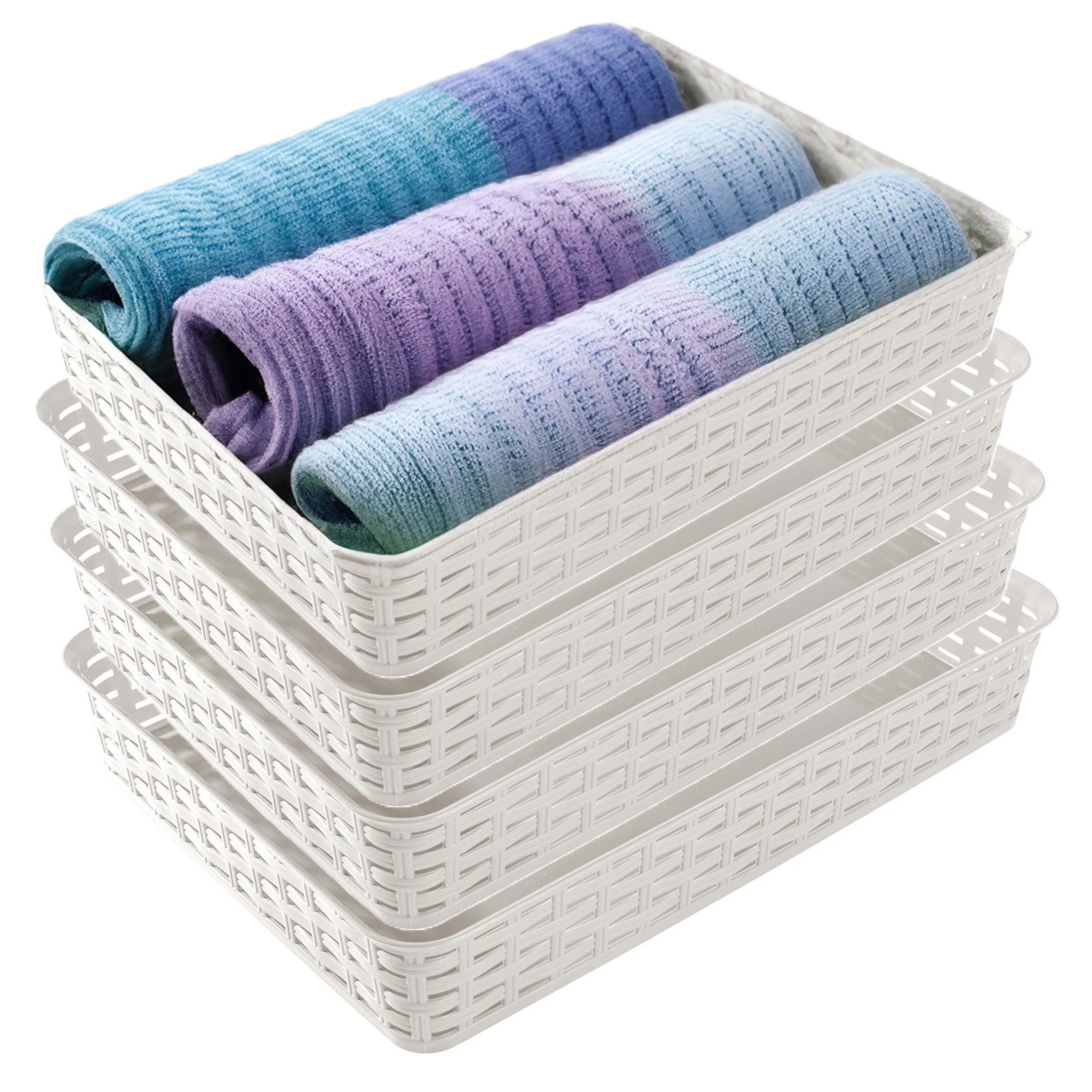 Opbergmandje/kastmandje - 4x - ivoor wit - 4.5 liter - kunststof - 26 x 35 x 6 cm - ladeverdelers -
