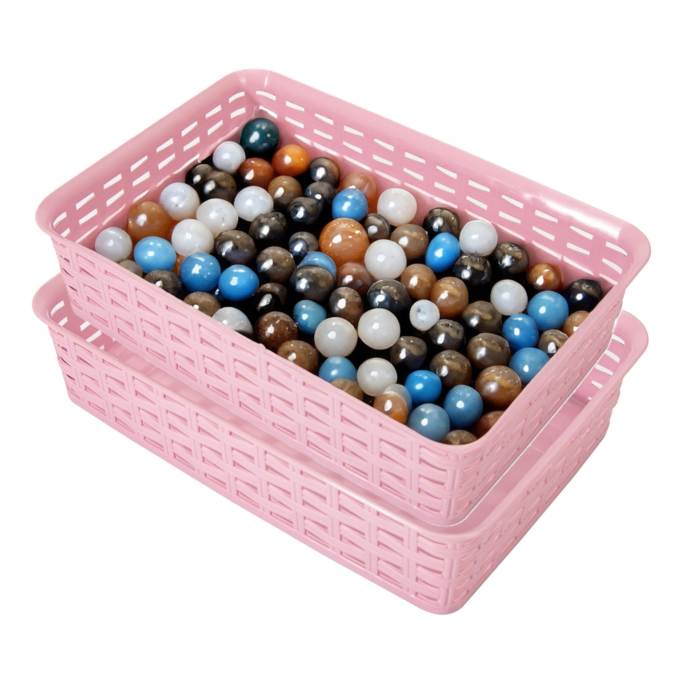 Opbergmandje/ladeverdeler - 2x - roze - 2 liter - kunststof - 17 x 25 x 6 cm - kleine bakjes -