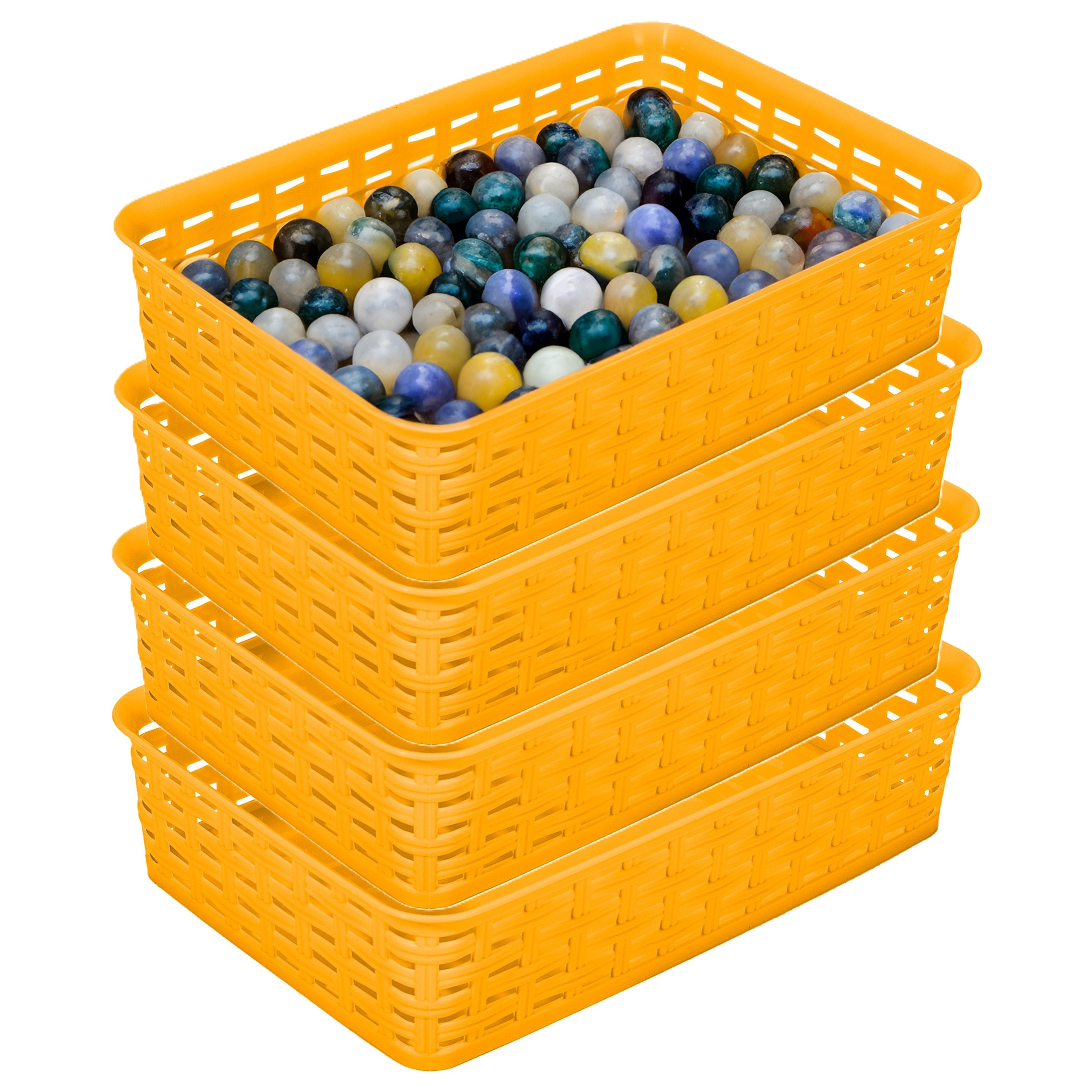 Opbergmandje/ladeverdeler - 4x - geel - 2 liter - kunststof - 17 x 25 x 6 cm - kleine bakjes -