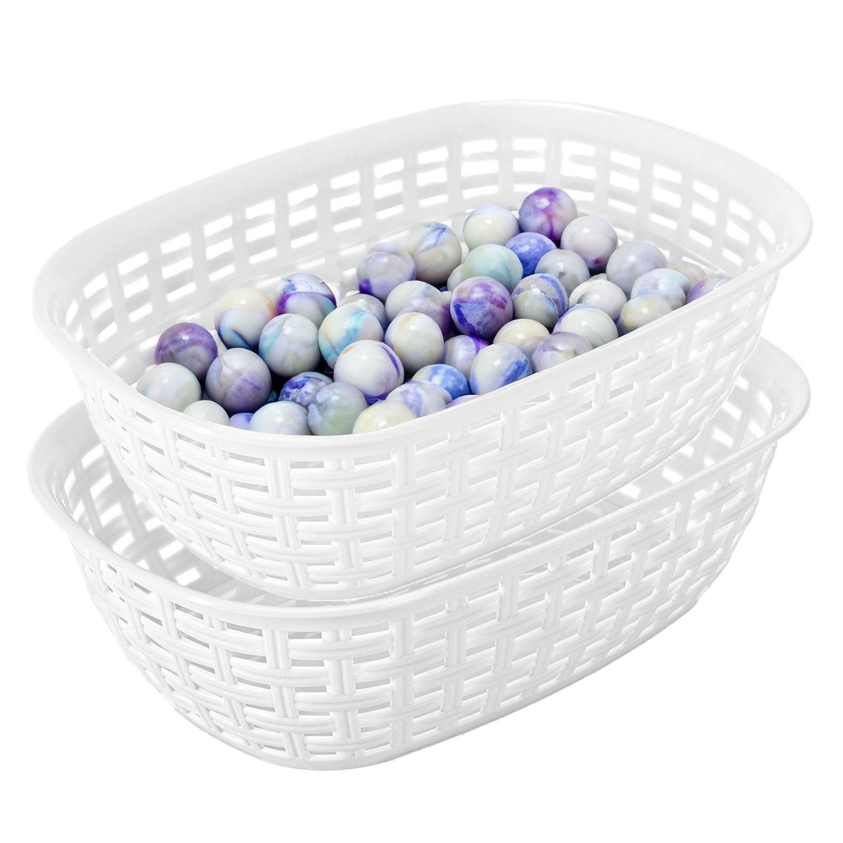 Opbergmandje/kastmandje - 2x - wit - 3 liter - kunststof - 21 x 30 x 7 cm - kleine bakjes -