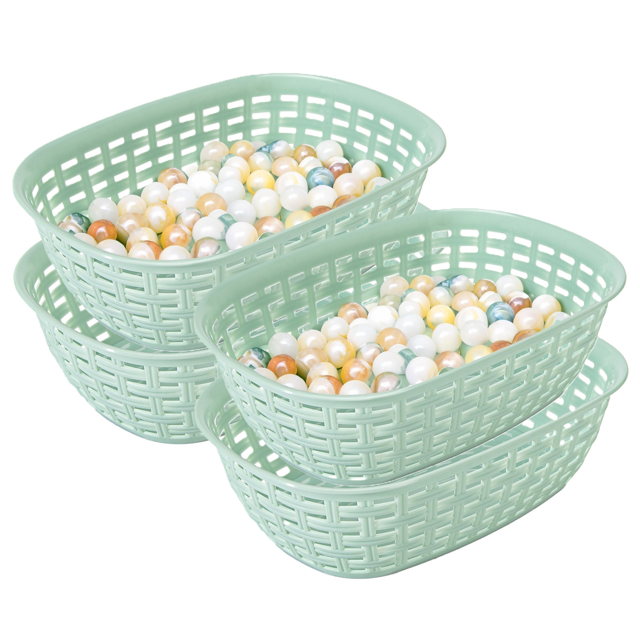 Opbergmandje/kastmandje - 4x - mintgroen - 2 liter - kunststof - 18 x 25 x 7 cm - kleine bakjes -