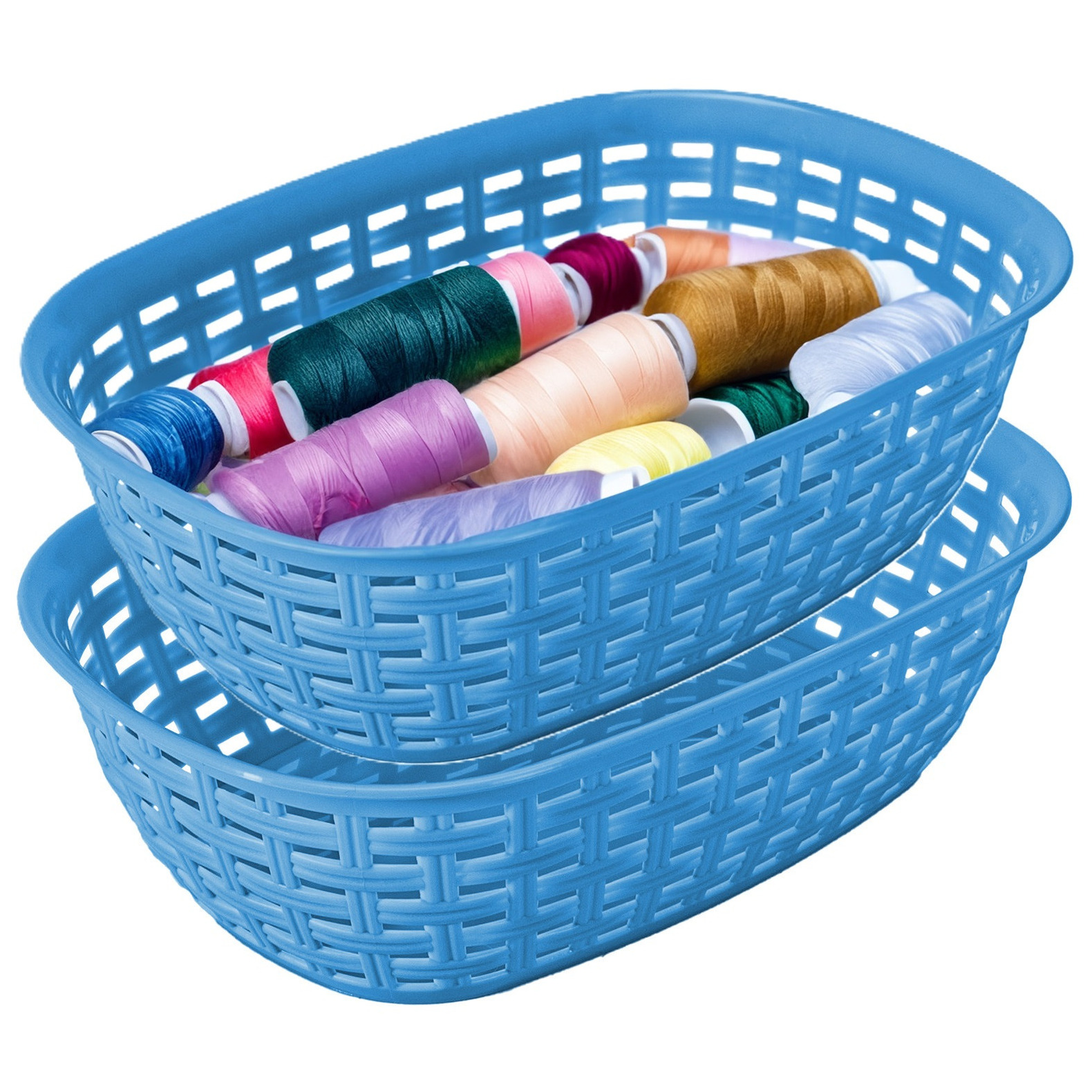 Opbergmandje/kastmandje - 2x - blauw - 2 liter - kunststof - 18 x 25 x 7 cm - kleine bakjes -