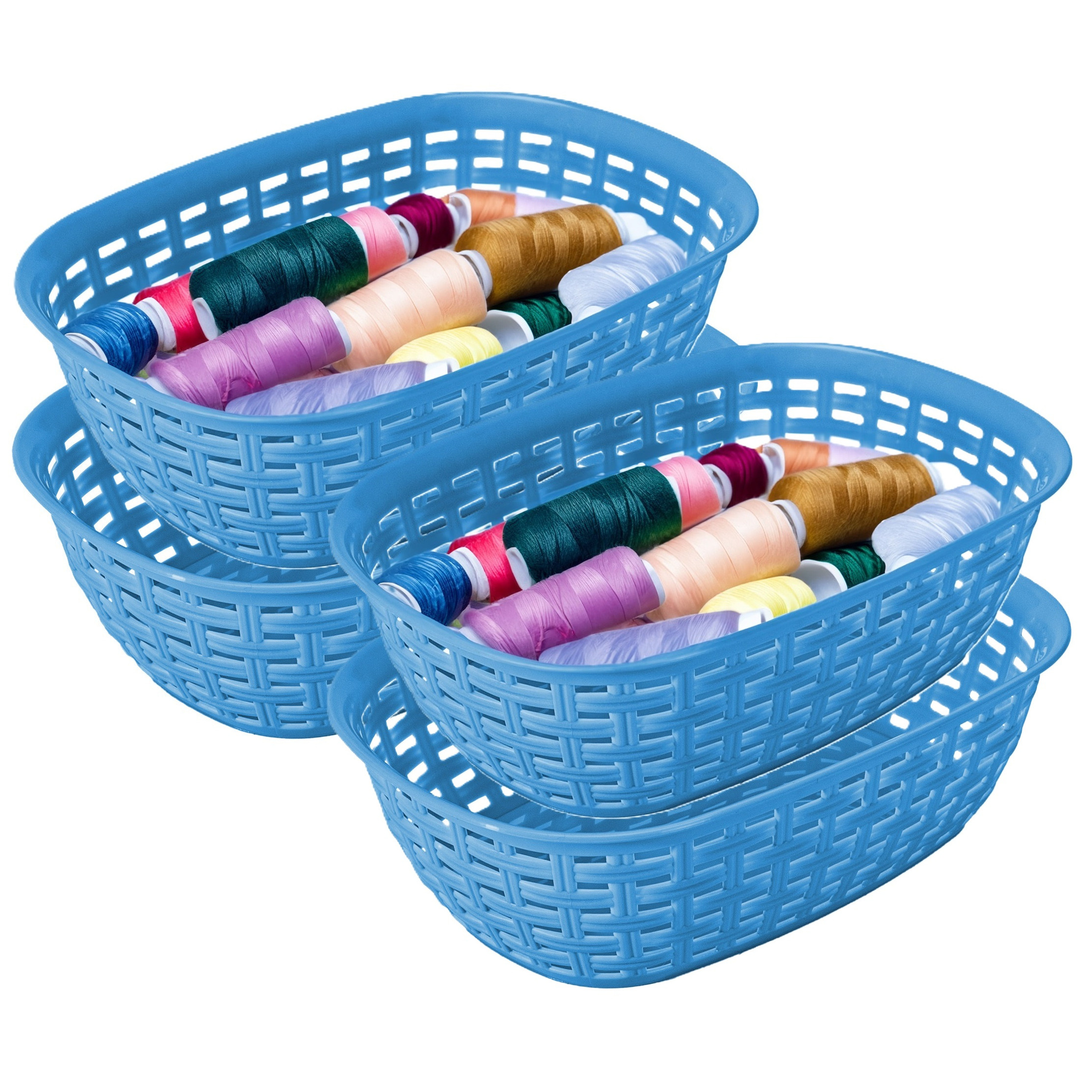 Opbergmandje/kastmandje - 4x - blauw - 2 liter - kunststof - 18 x 25 x 7 cm - kleine bakjes -