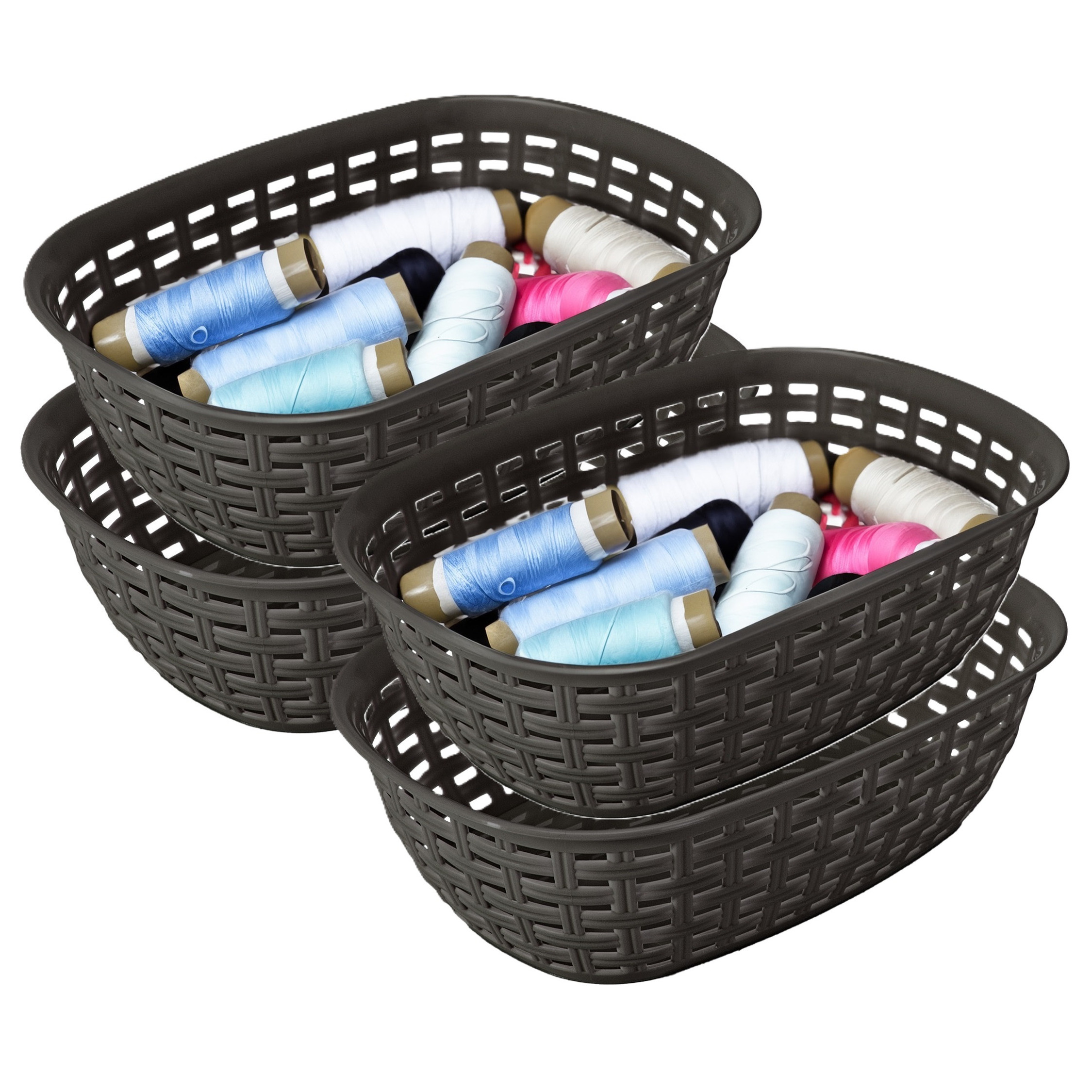Opbergmandje/kastmandje - 4x - antraciet - 2 liter - kunststof - 18 x 25 x 7 cm - kleine bakjes -
