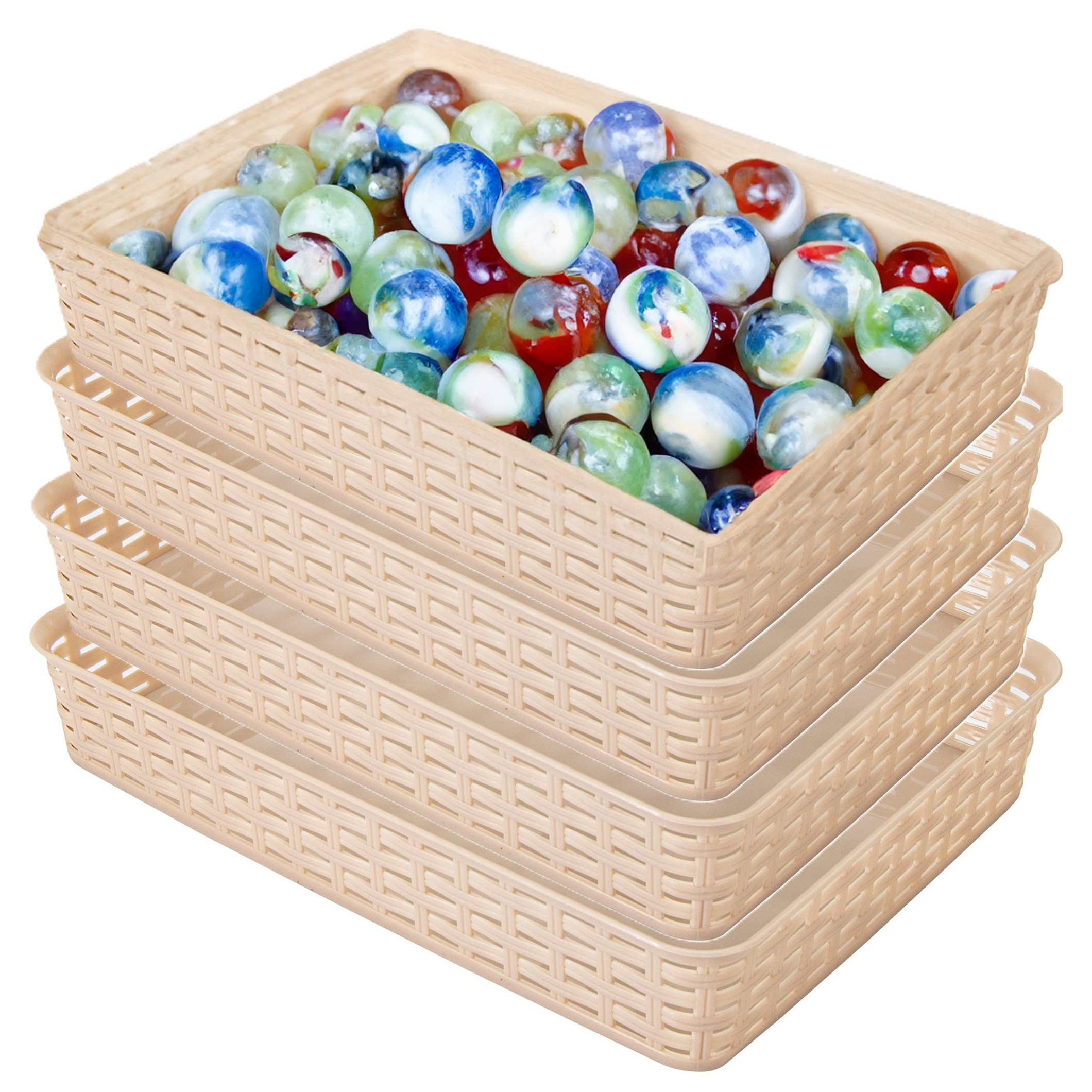 Opbergmandje/kastmandje - 4x - beige - 4.5 liter - kunststof - 26 x 35 x 6 cm - ladeverdelers -