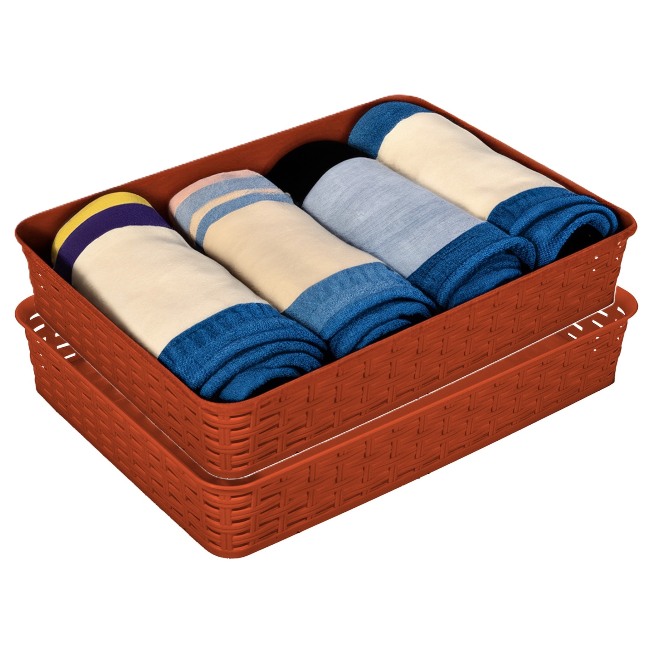 Opbergmandje/kastmandje - 2x - terra bruin - 4.5 liter - kunststof - 26 x 35 x 6 cm - ladeverdelers -
