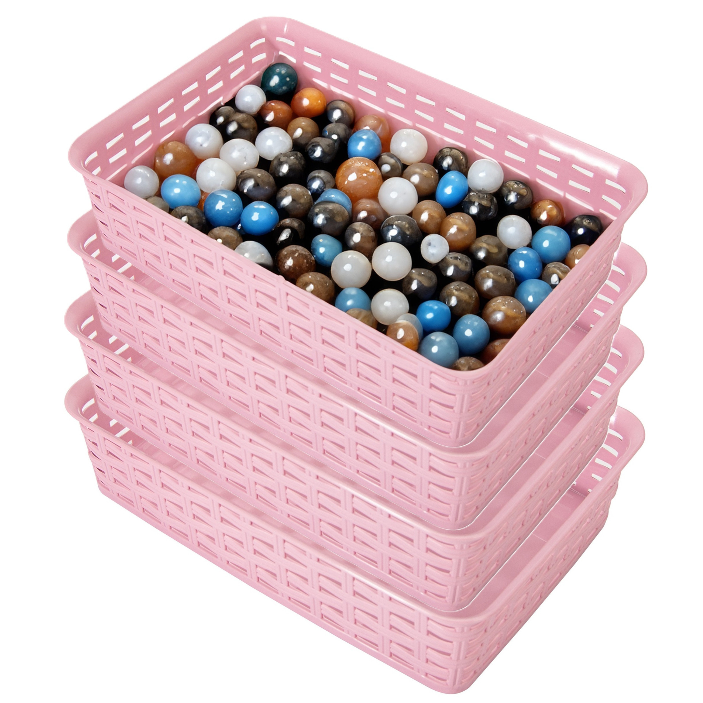 Opbergmandje/ladeverdeler - 4x - roze - 2 liter - kunststof - 17 x 25 x 6 cm - kleine bakjes -