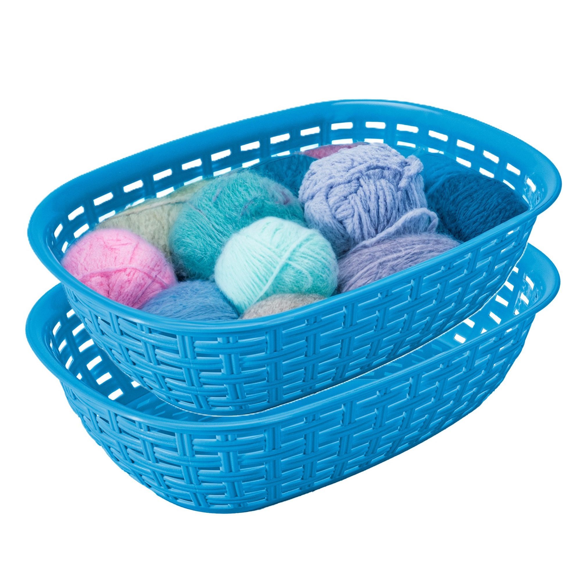 Opbergmandje/kastmandje - 2x - blauw - 3 liter - kunststof - 21 x 30 x 7 cm - kleine bakjes -