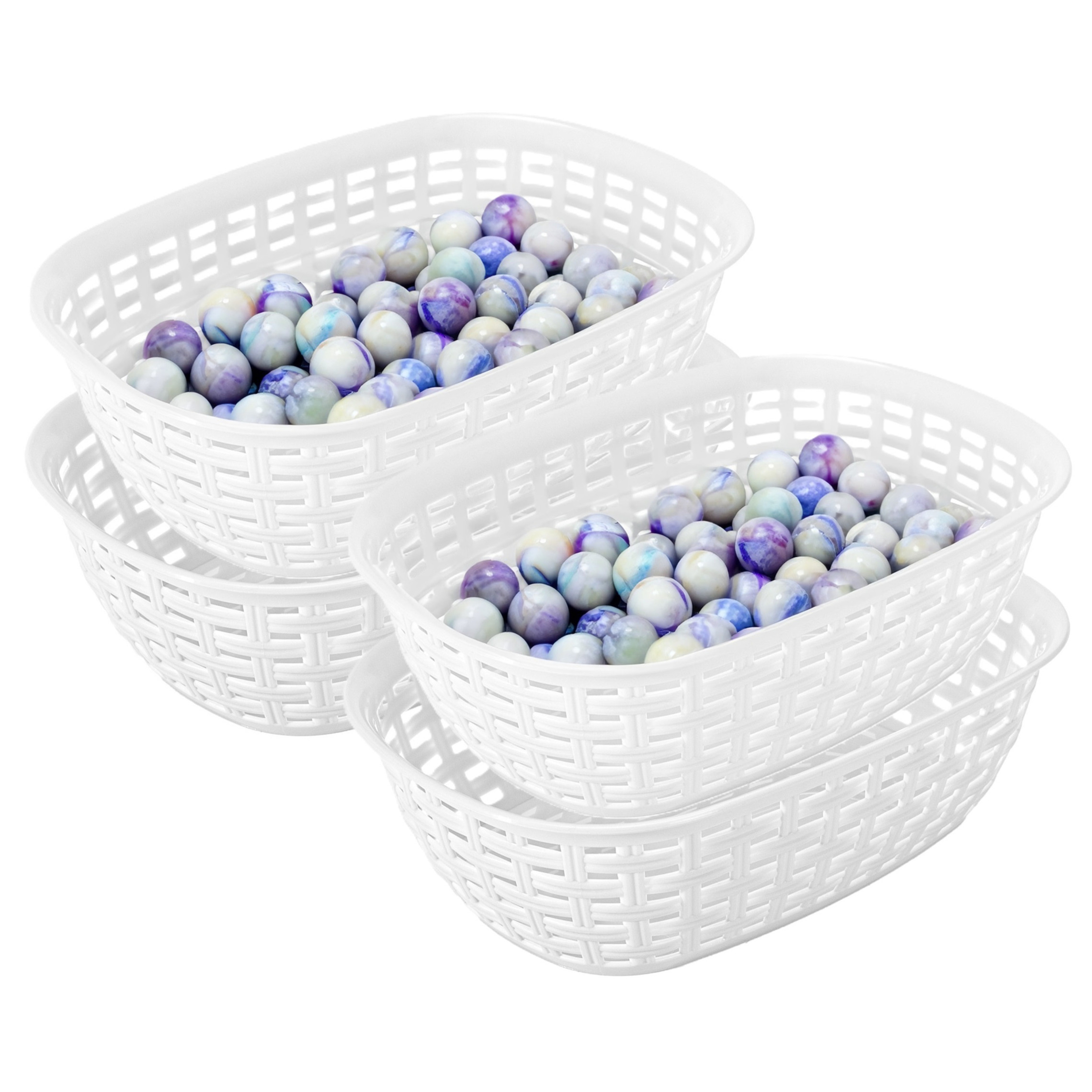Opbergmandje/kastmandje - 4x - wit - 3 liter - kunststof - 21 x 30 x 7 cm - kleine bakjes -