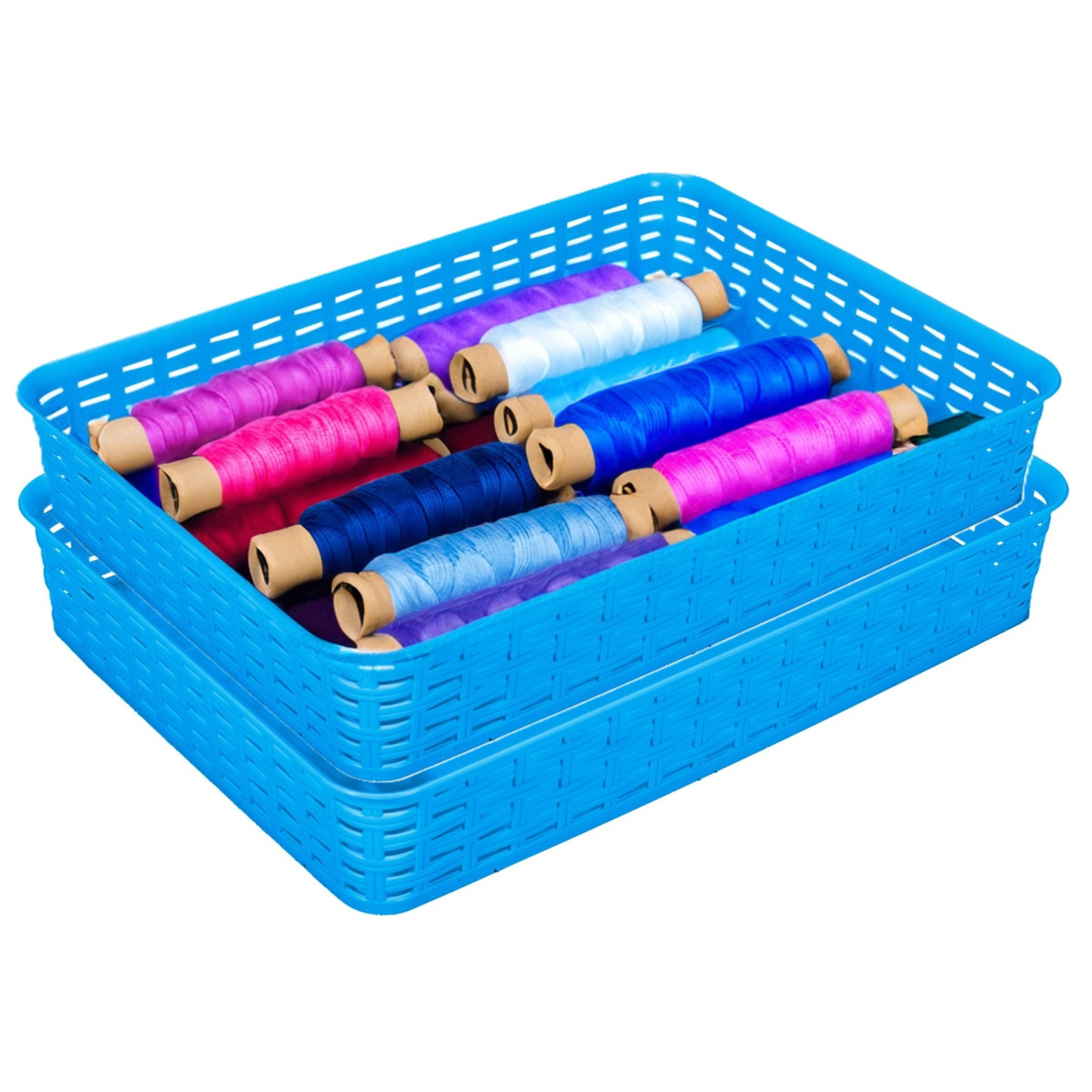 Opbergmandje/kastmandje - 2x - blauw - 4.5 liter - kunststof - 26 x 35 x 6 cm - ladeverdelers -