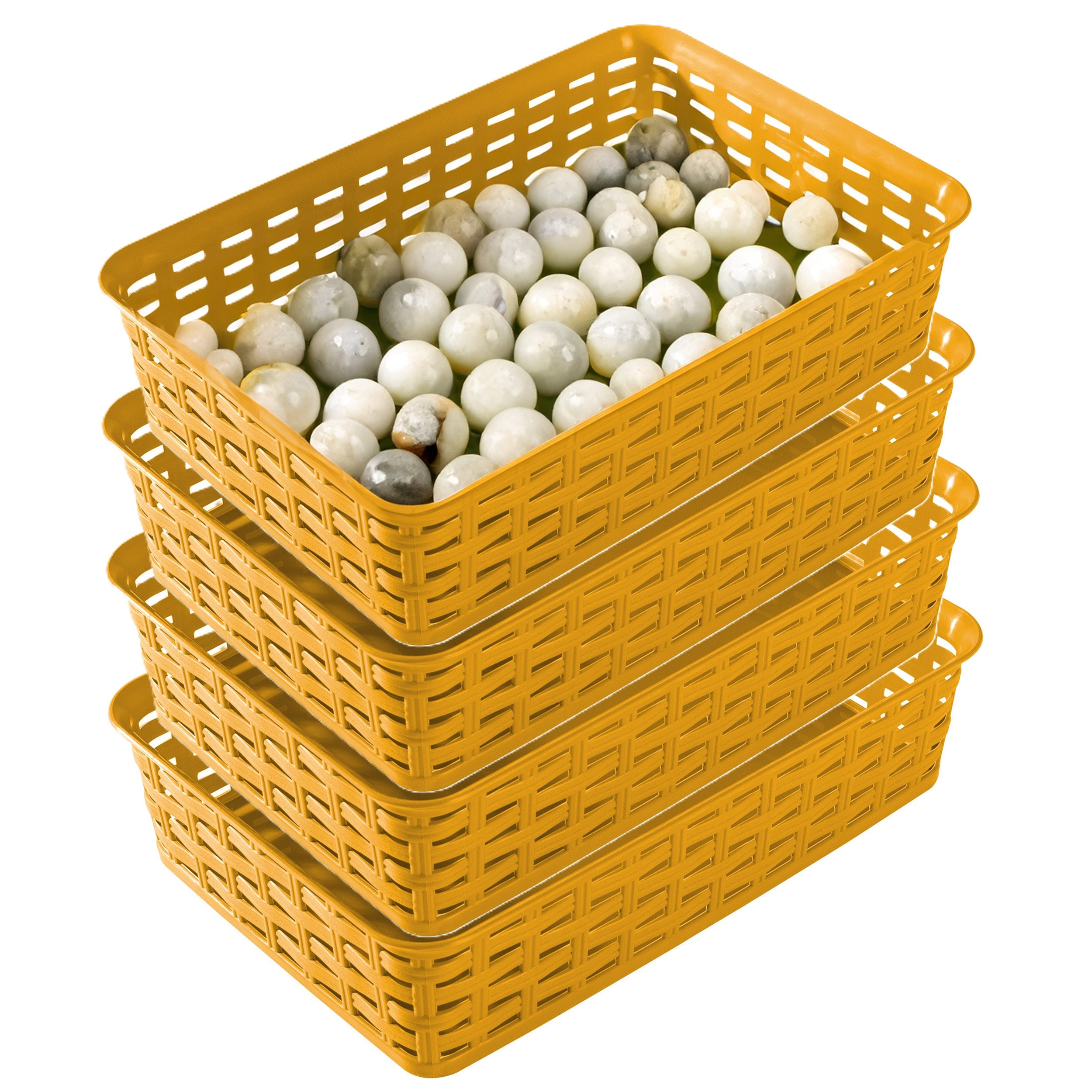 Opbergmandje/ladeverdeler - 4x - okergeel - 2 liter - kunststof - 17 x 25 x 6 cm - kleine bakjes -