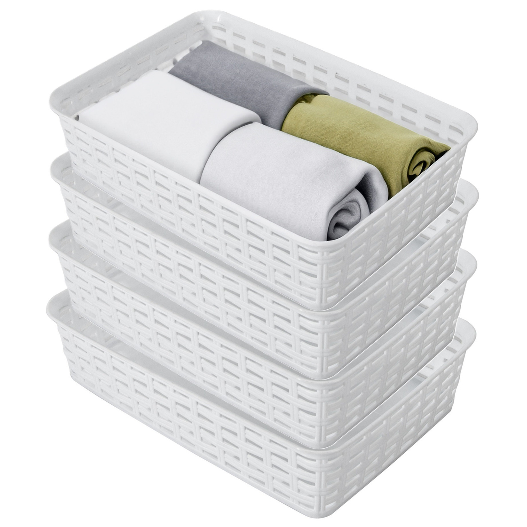 Opbergmandje/ladeverdeler - 4x - wit - 2 liter - kunststof - 17 x 25 x 6 cm - kleine bakjes -