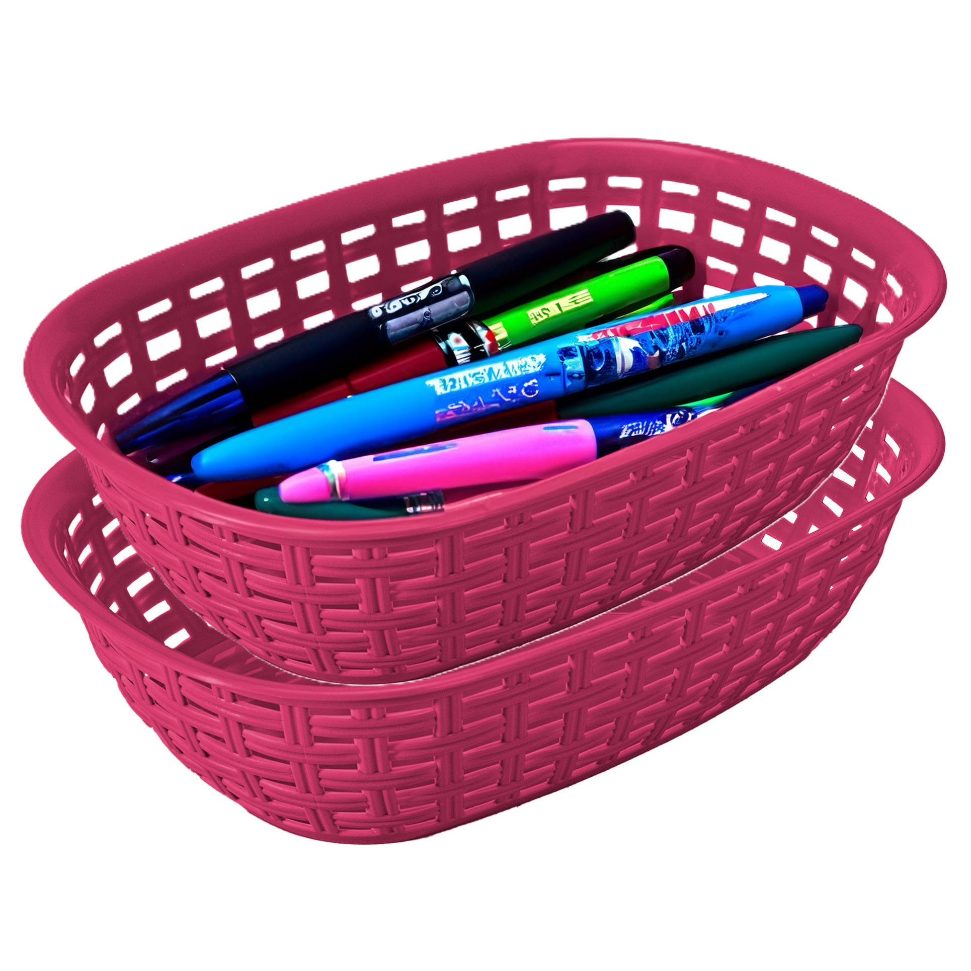 Opbergmandje/kastmandje - 2x - fuchsia roze - 3 liter - kunststof - 21 x 30 x 7 cm - kleine bakjes -