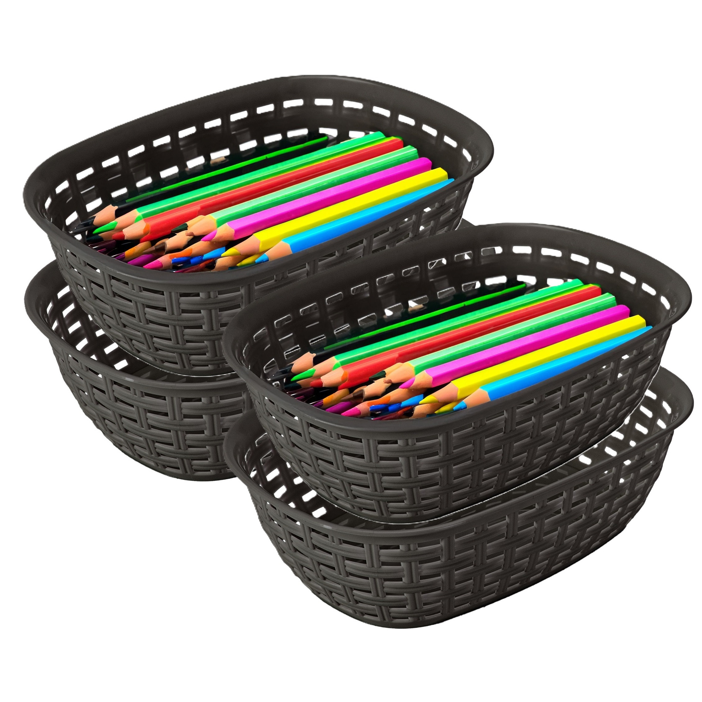 Opbergmandje/kastmandje - 4x - antraciet - 3 liter - kunststof - 21 x 30 x 7 cm - kleine bakjes -
