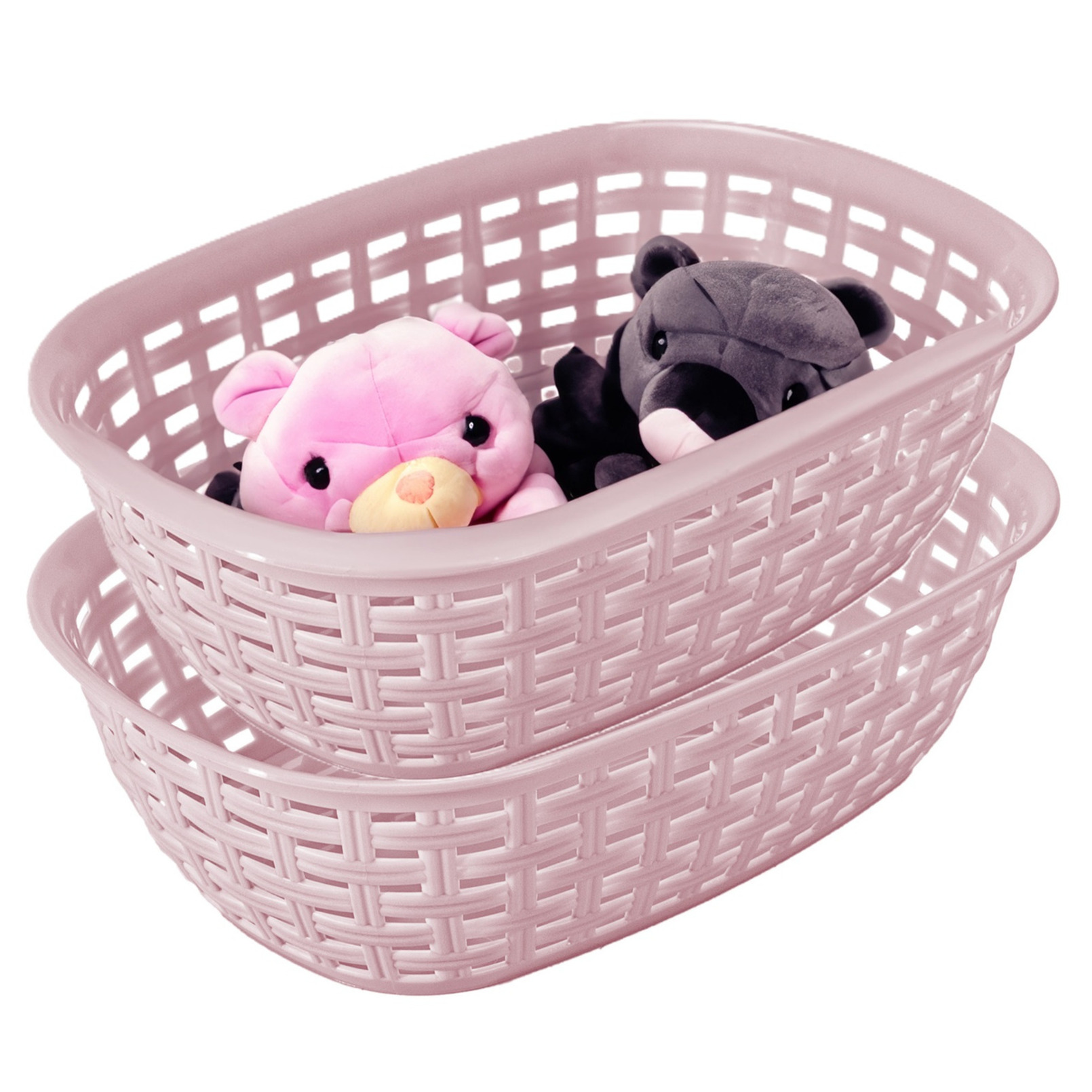 Opbergmandje/kastmandje - 2x - roze - 2 liter - kunststof - 18 x 25 x 7 cm - kleine bakjes -