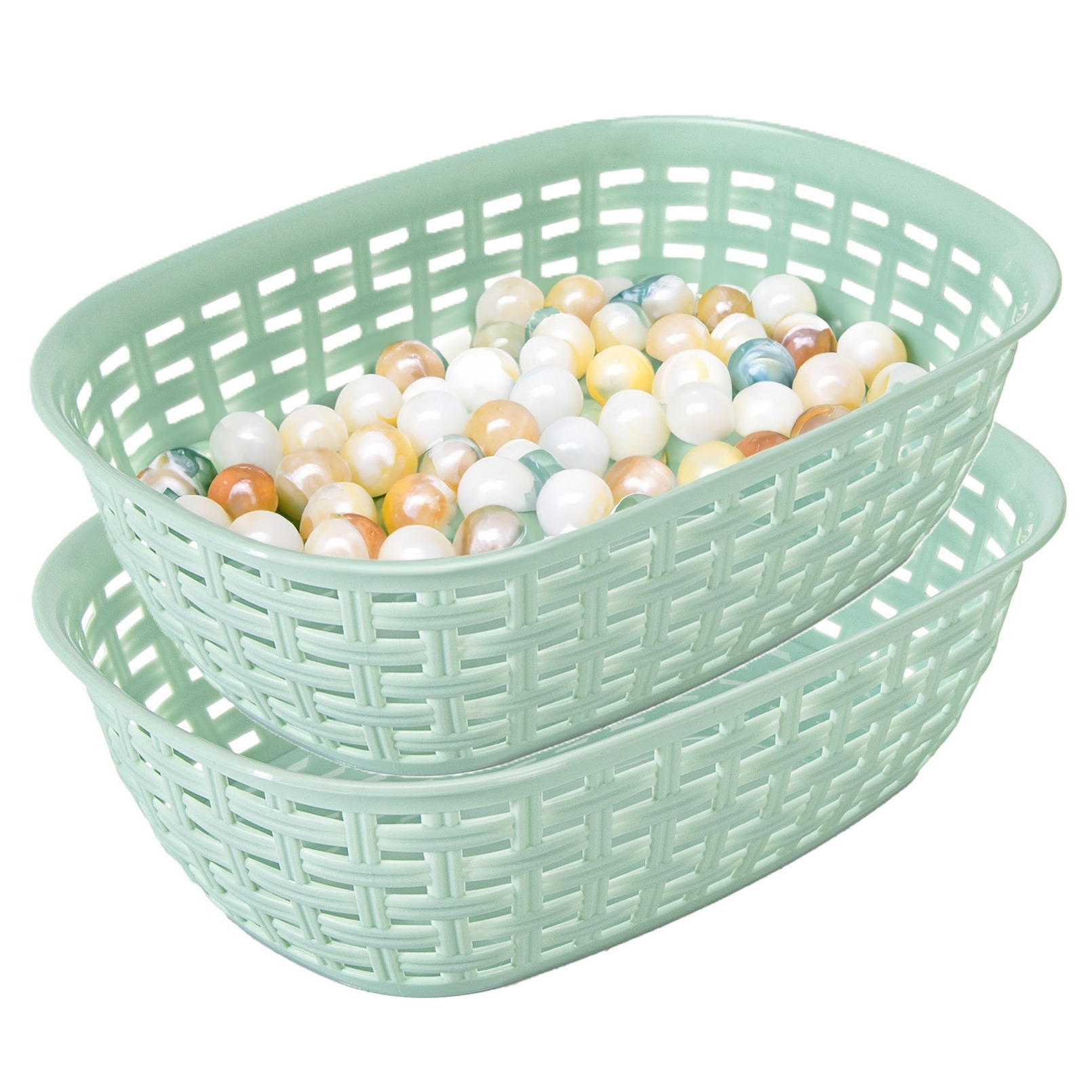 Opbergmandje/kastmandje - 2x - mintgroen - 2 liter - kunststof - 18 x 25 x 7 cm - kleine bakjes -