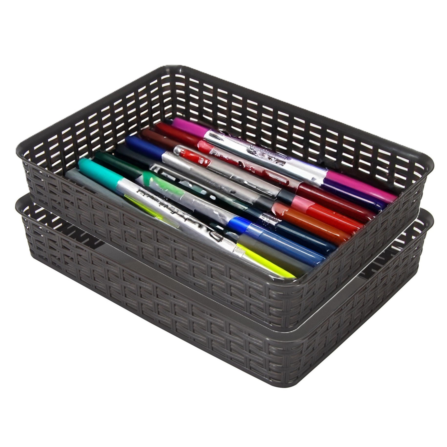 Opbergmandje/kastmandje - 2x - donkerbruin - 4.5 liter - kunststof - 26 x 35 x 6 cm - ladeverdelers -