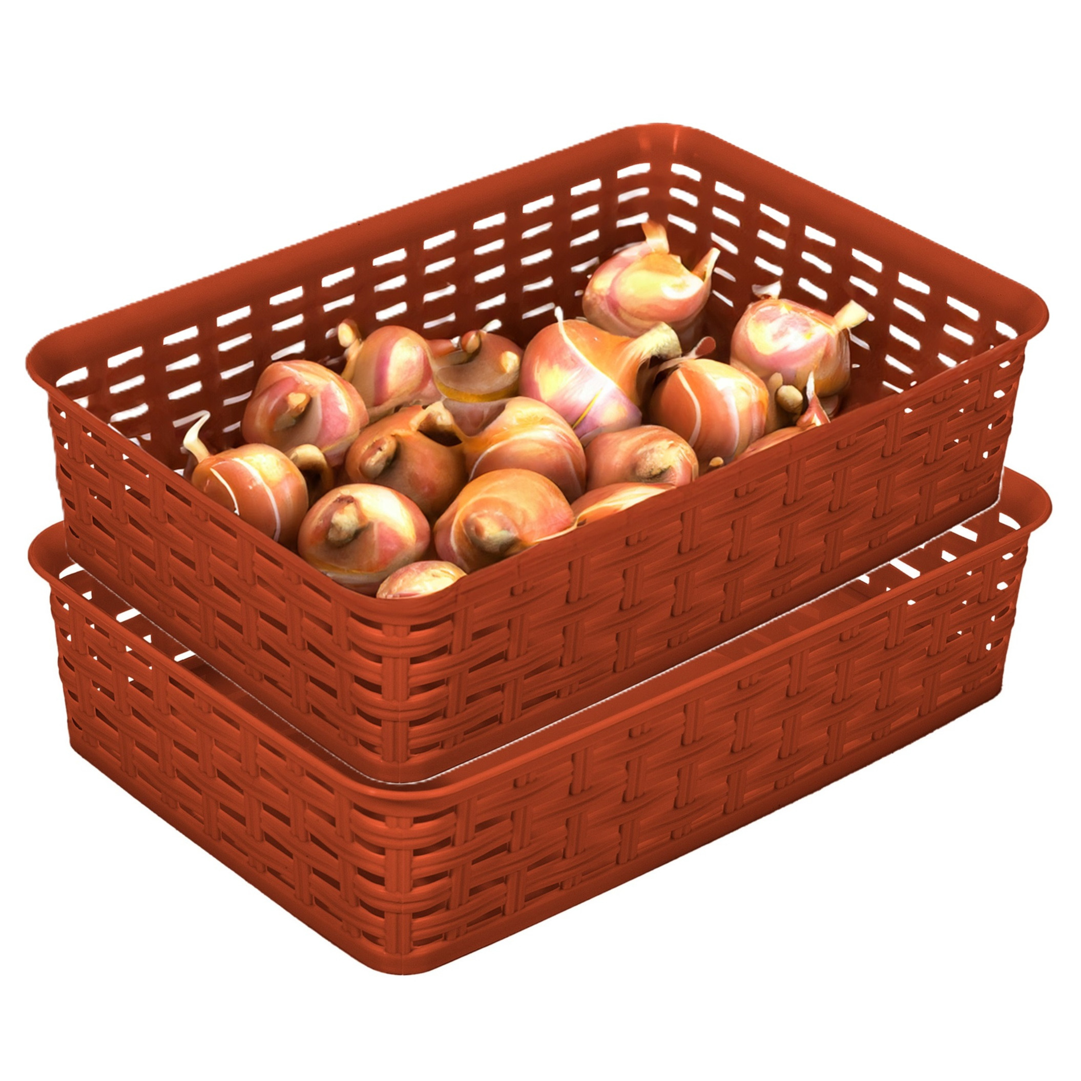Opbergmandje/ladeverdeler - 2x - terra bruin - 2 liter - kunststof - 17 x 25 x 6 cm - kleine bakjes -