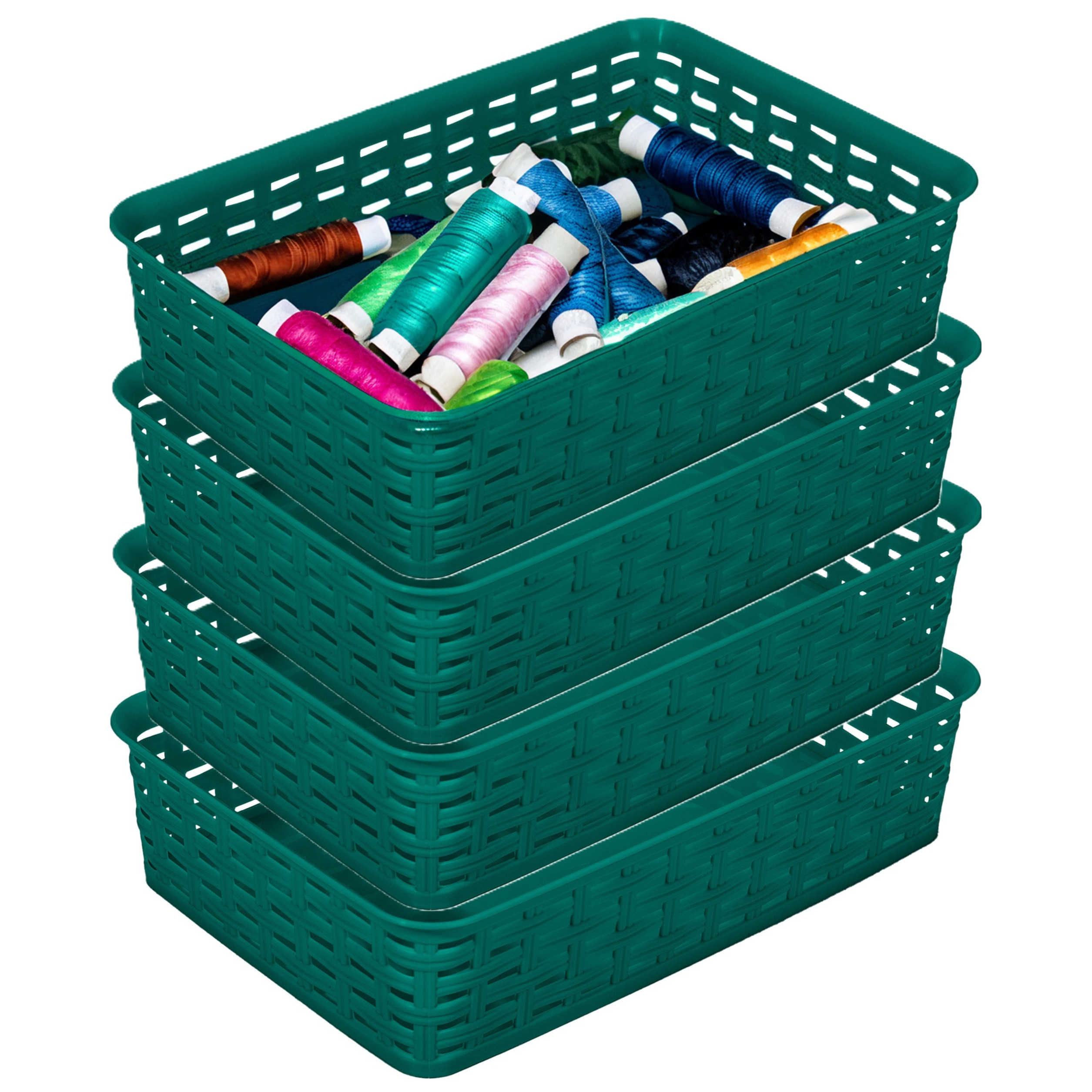 Opbergmandje/ladeverdeler - 4x - donkergroen - 2 liter - kunststof - 17 x 25 x 6 cm - kleine bakjes -